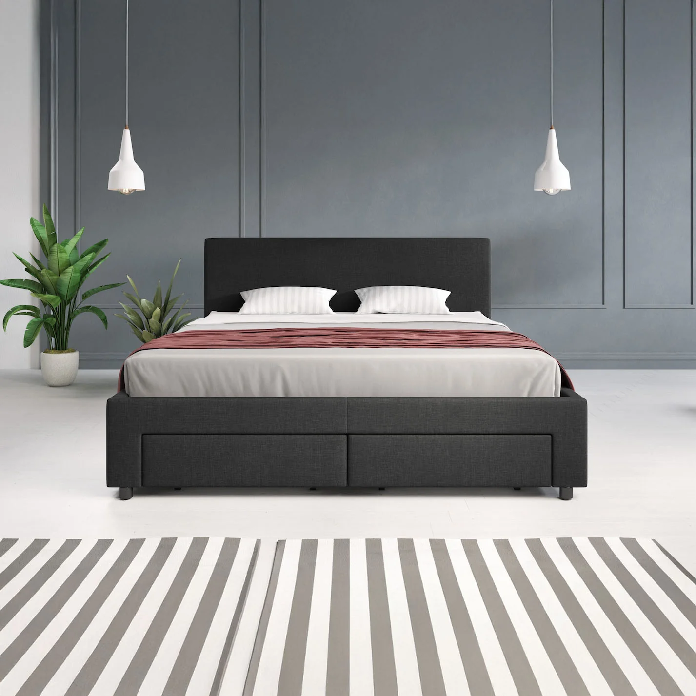 Suente - Tweepersoonsbed met 4 lades - Stof zwart - 160x200 cm - Image 3