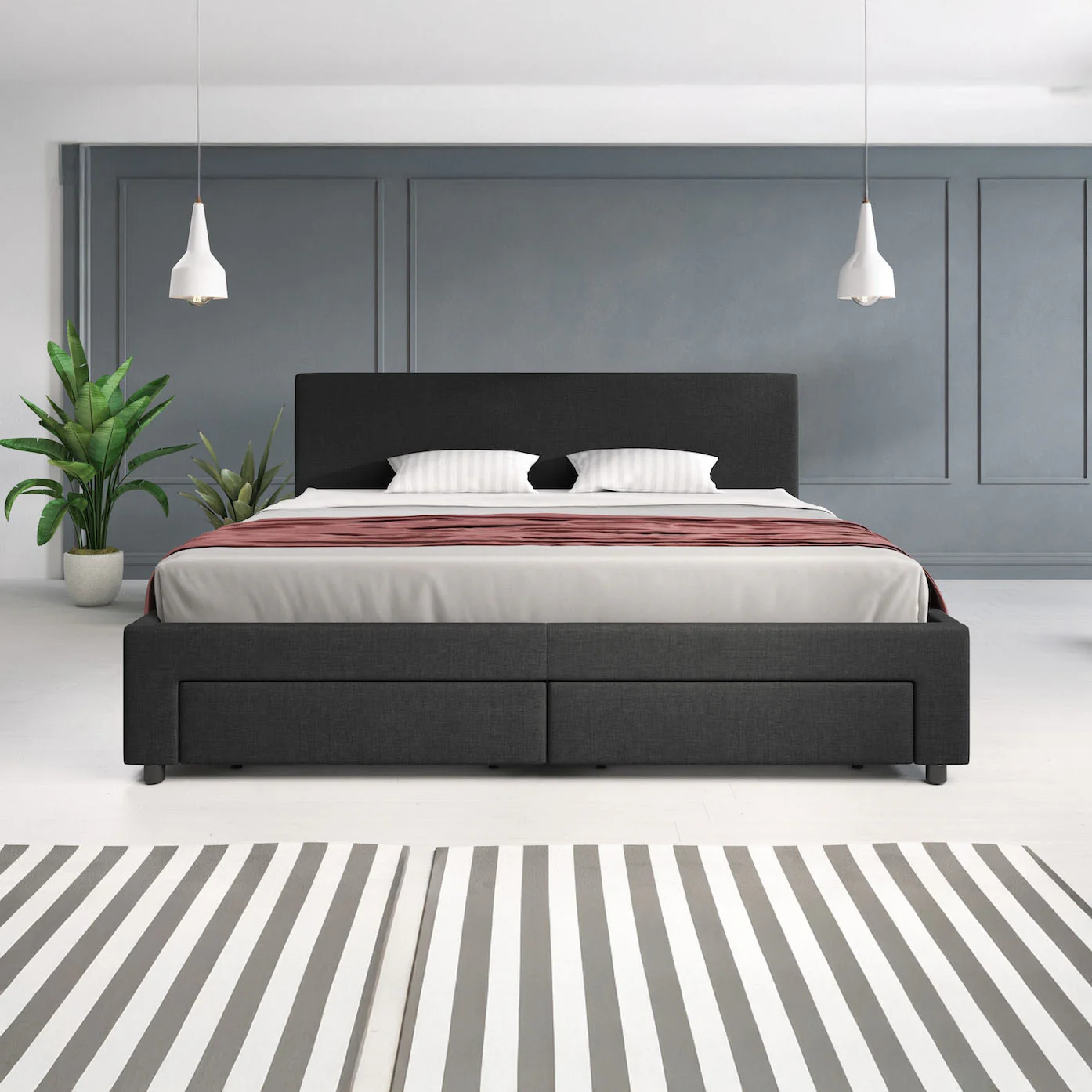 Suente - Tweepersoonsbed met 4 lades - Stof zwart - 180x200 cm - Image 3