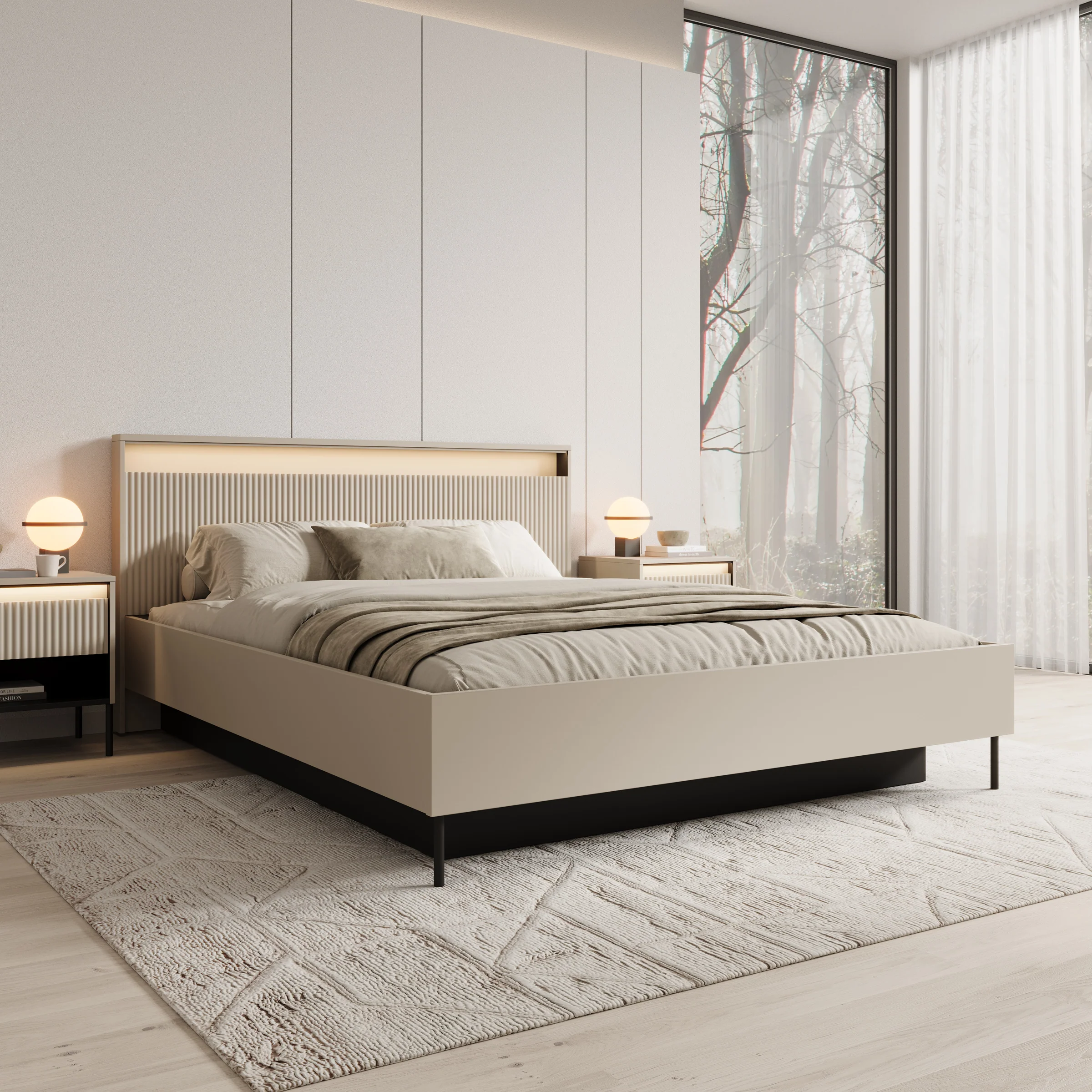 Timoteo - Tweepersoonsbed met opbergruimte - Beige - 160x200 cm