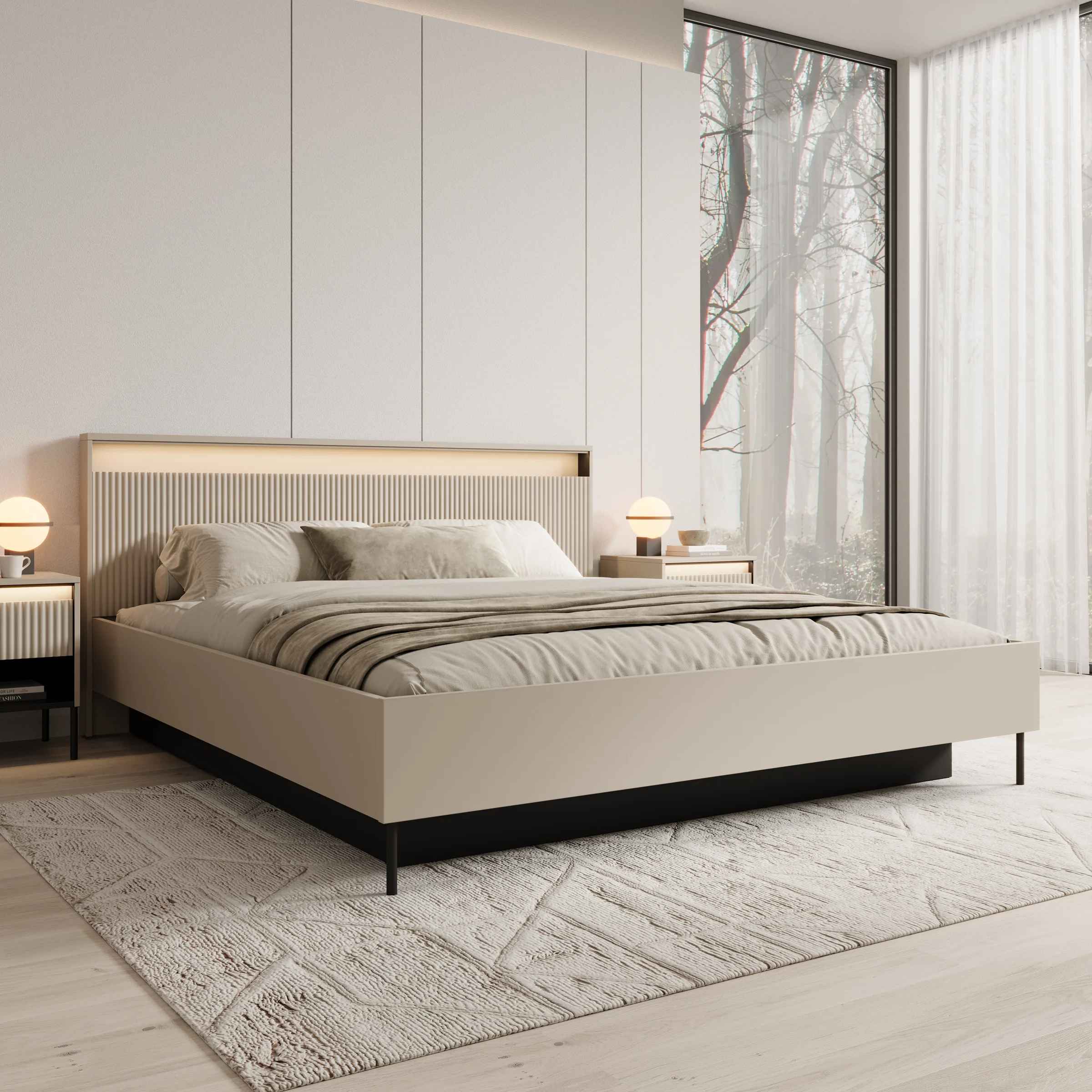 Timoteo - Tweepersoonsbed met opbergruimte - Beige - 180x200 cm