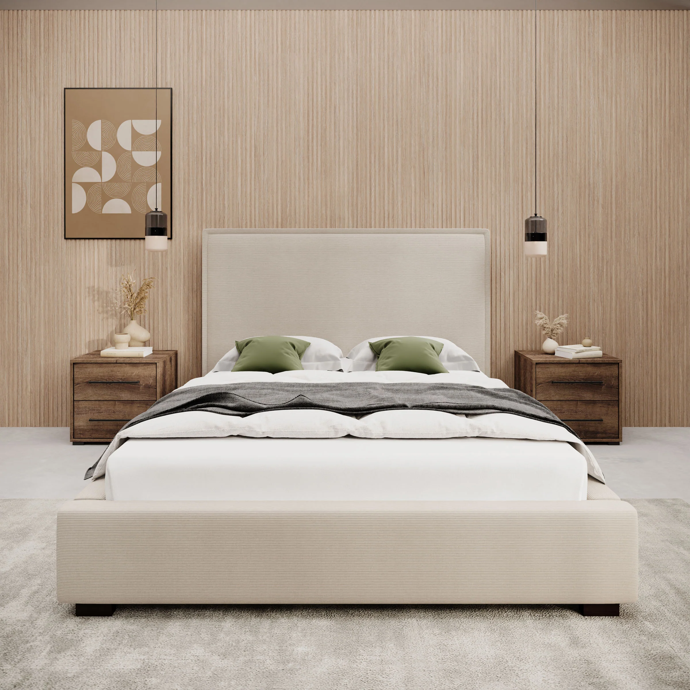 Veda - Tweepersoonsbed - Ribstof beige - 140x200 cm - Image 2