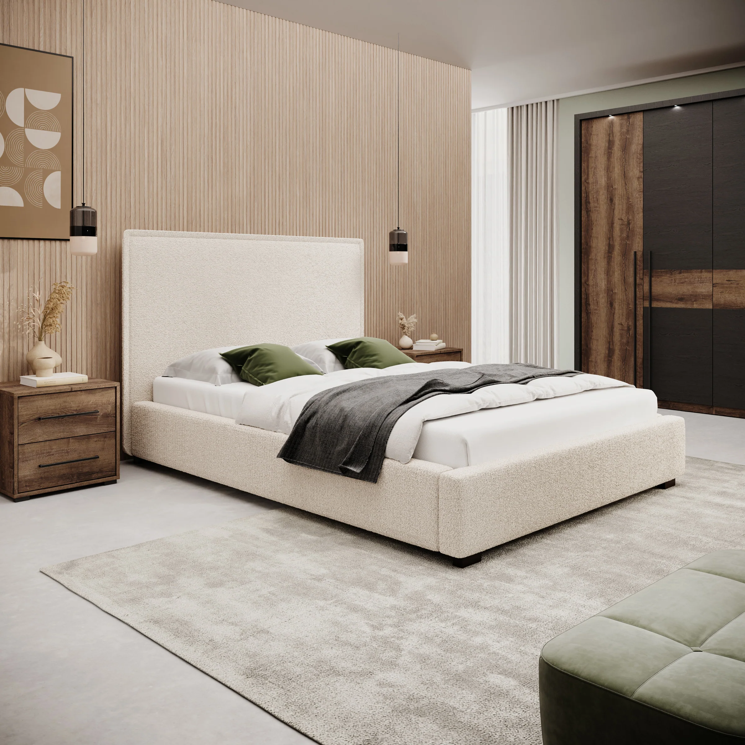 Veda - Tweepersoonsbed - Teddystof beige - 140x200 cm