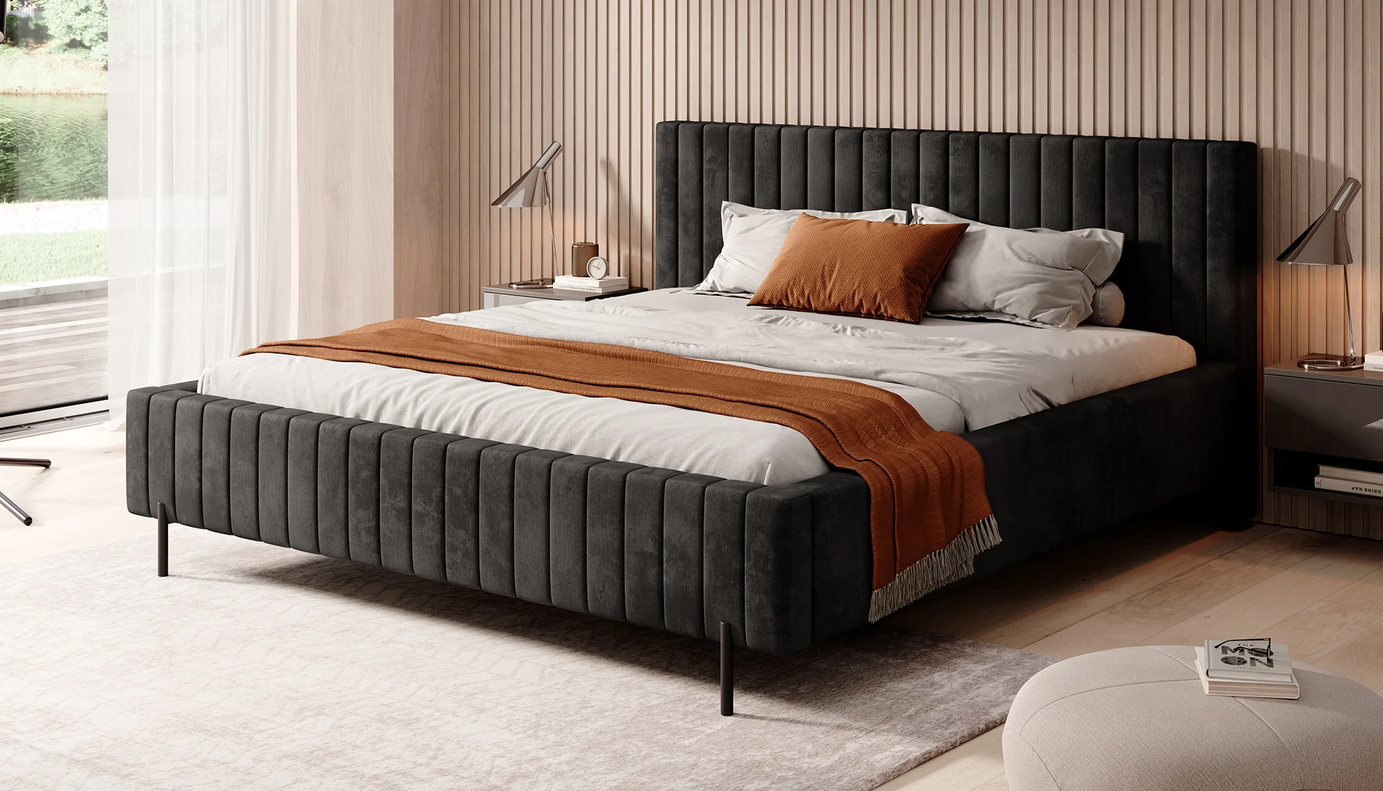 Ventum - Tweepersoonsbed - Velvet zwart - 180x200 cm
