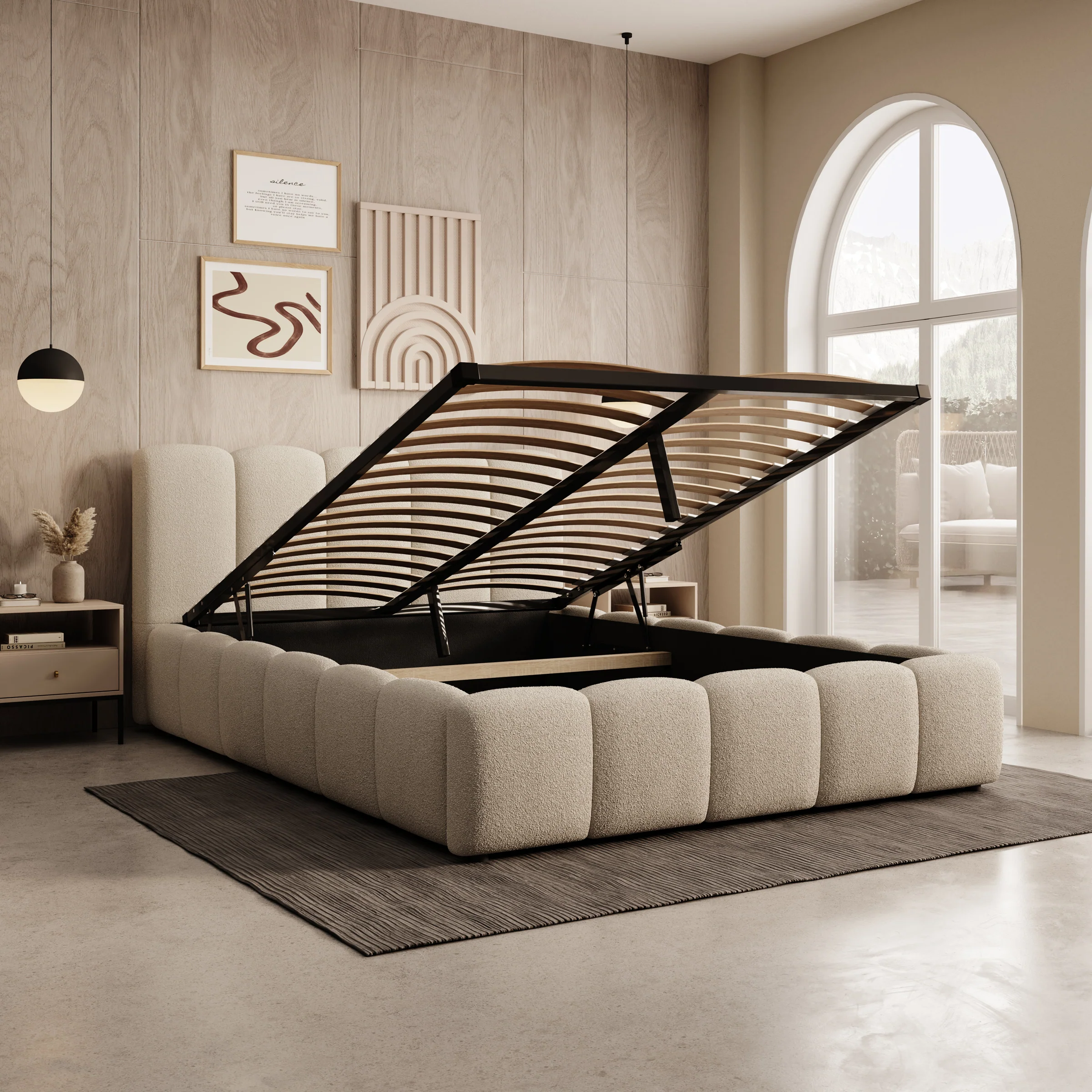 Valerio - Tweepersoonsbed - Teddystof beige - 140x200 cm - Image 2