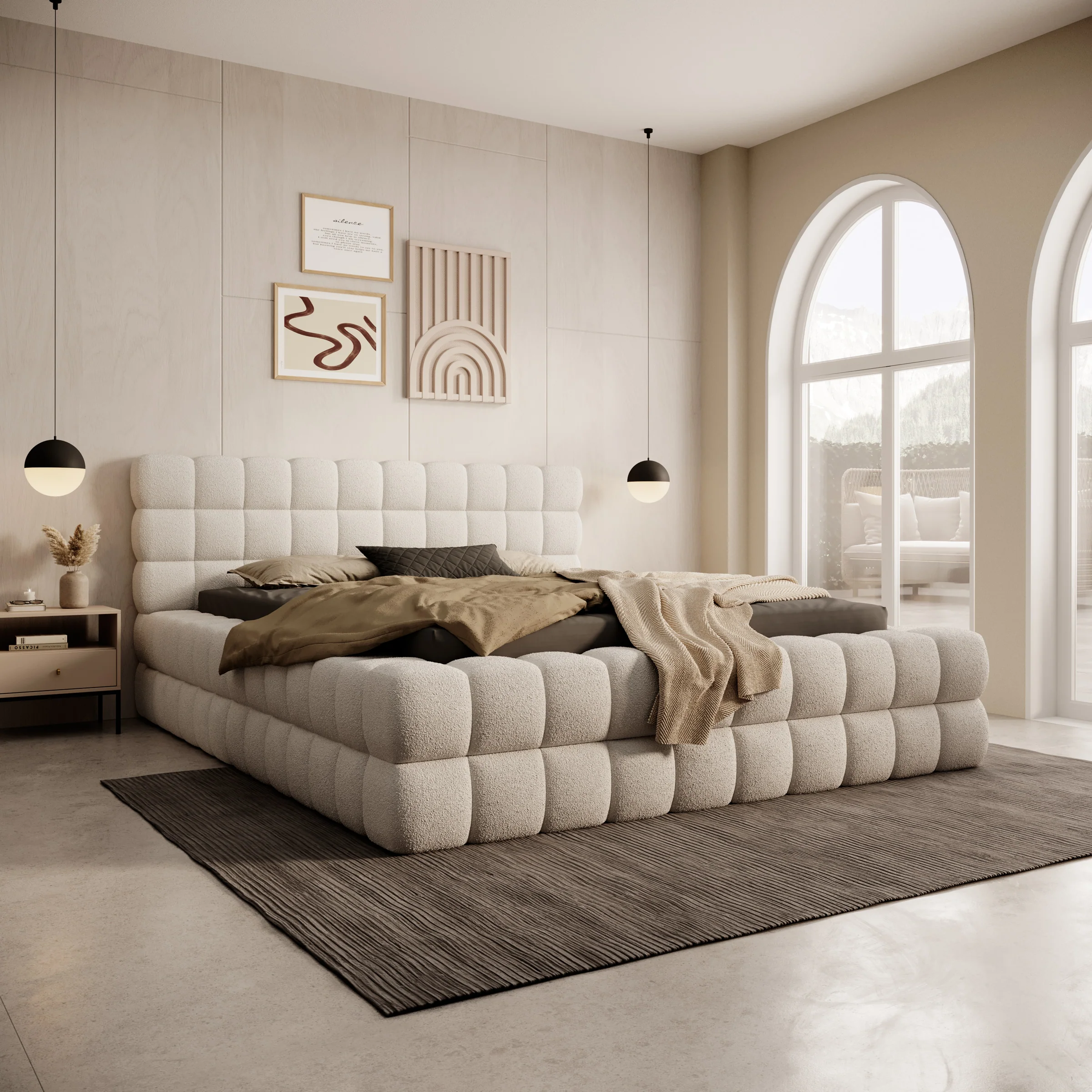 Valona - Tweepersoonsbed - Teddystof beige - 160x200 cm