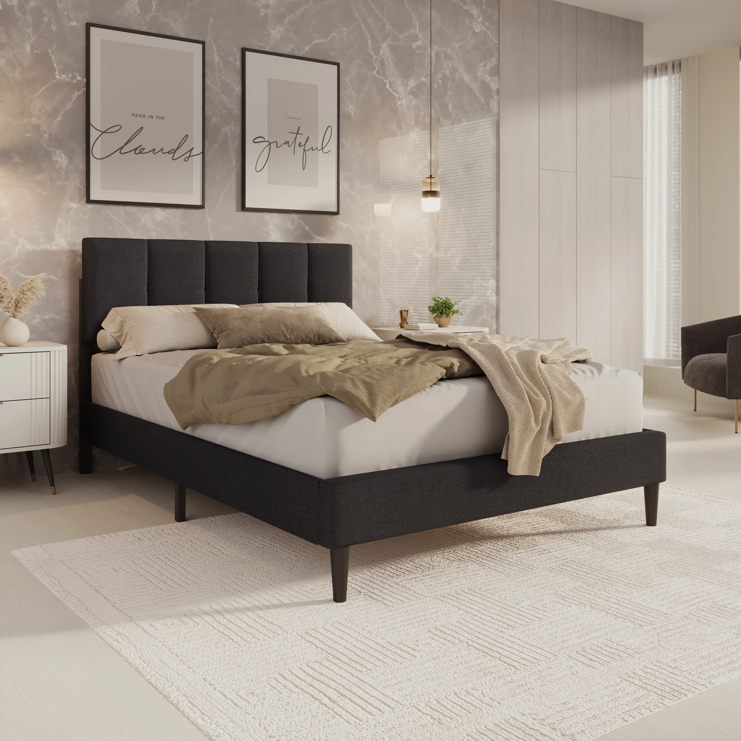 Varell - Tweepersoonsbed - Stof zwart - 140x200 cm