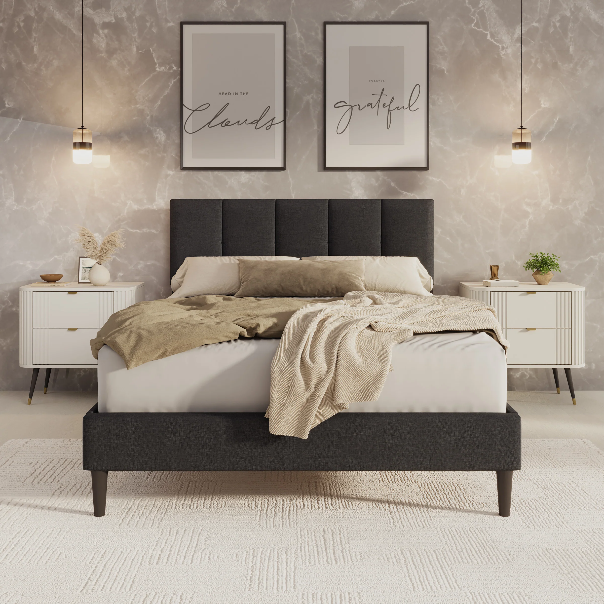 Varell - Tweepersoonsbed - Stof zwart - 140x200 cm - Image 2