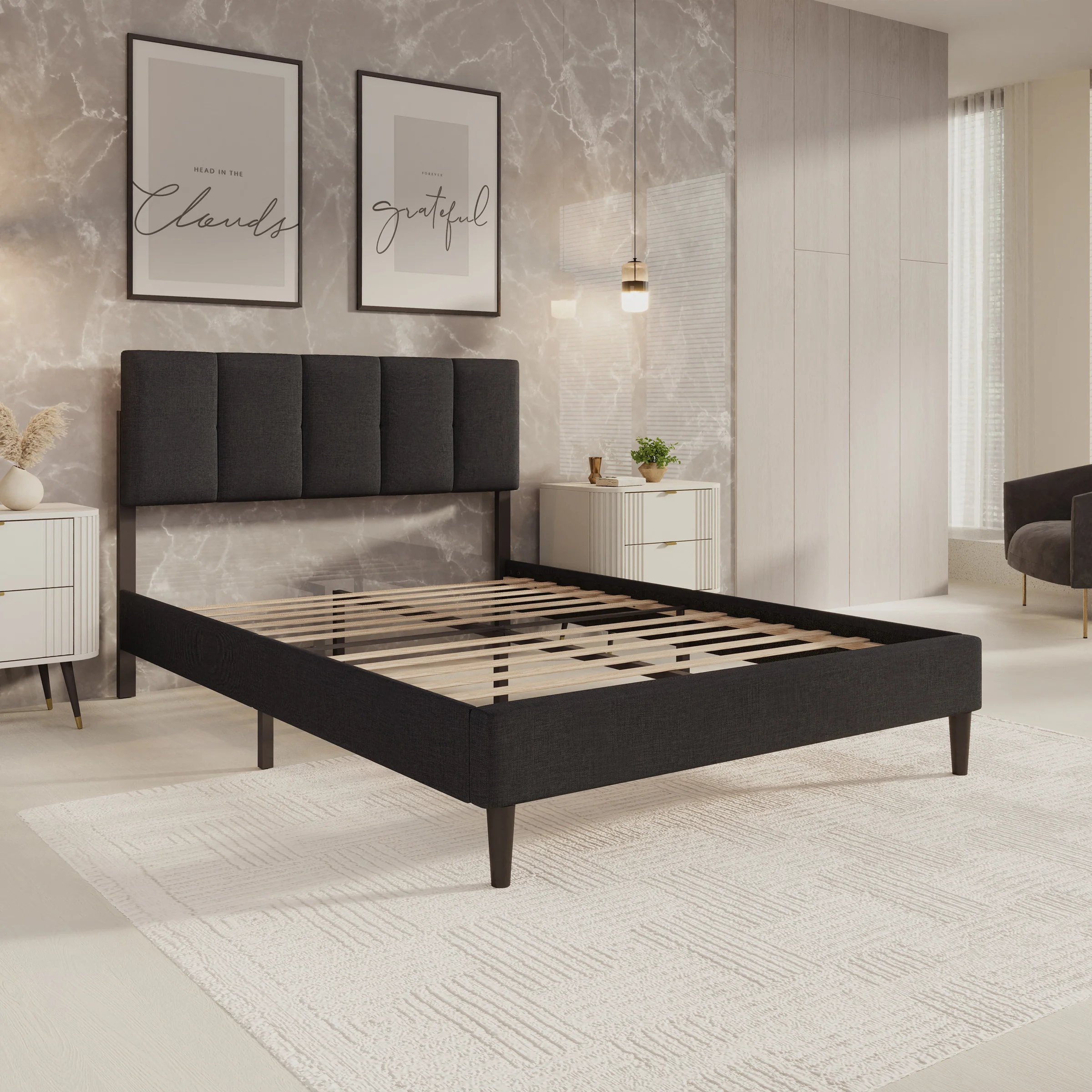 Varell - Tweepersoonsbed - Stof zwart - 140x200 cm - Image 3