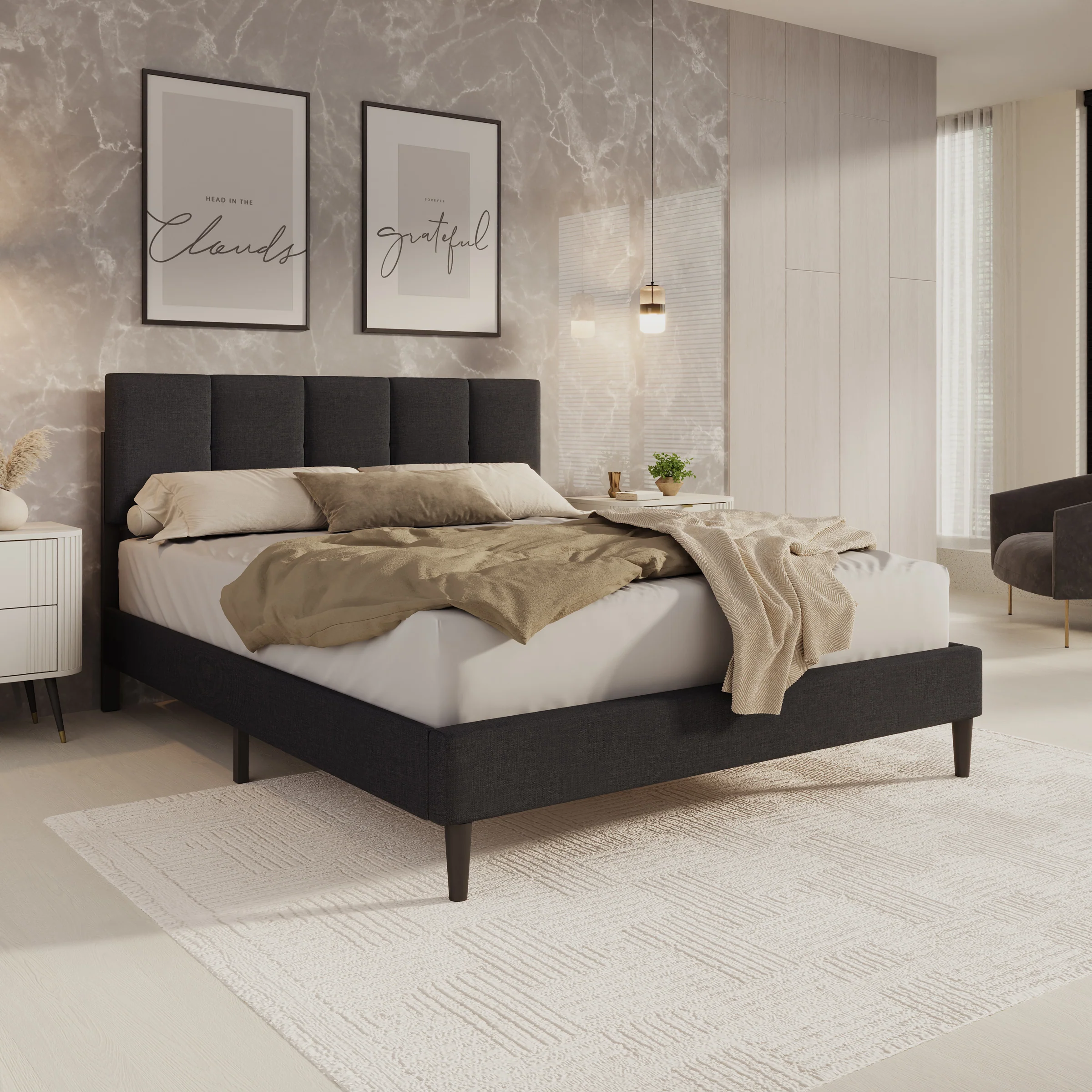 Varell - Tweepersoonsbed - Stof zwart - 160x200 cm