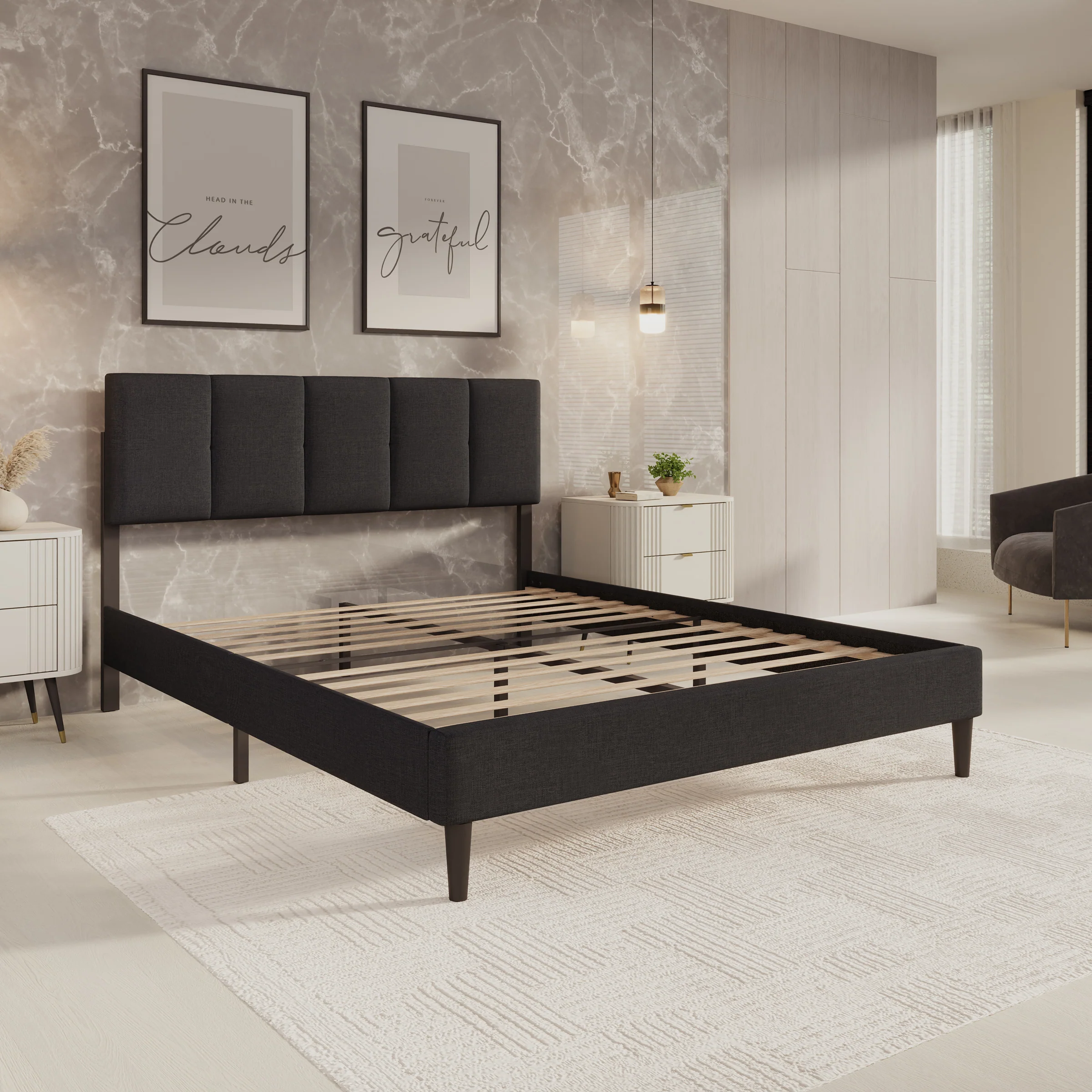 Varell - Tweepersoonsbed - Stof zwart - 160x200 cm - Image 3