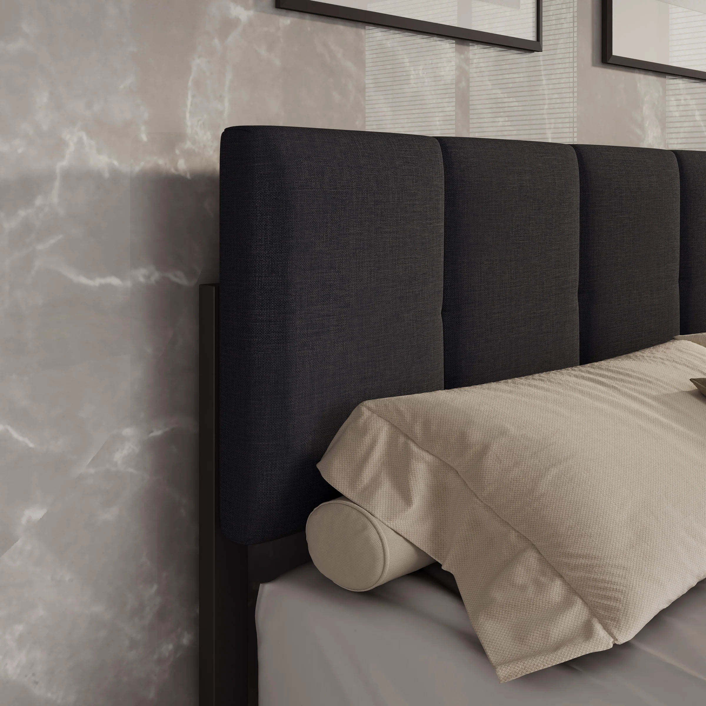 Varell - Tweepersoonsbed - Stof zwart - 160x200 cm - Image 4