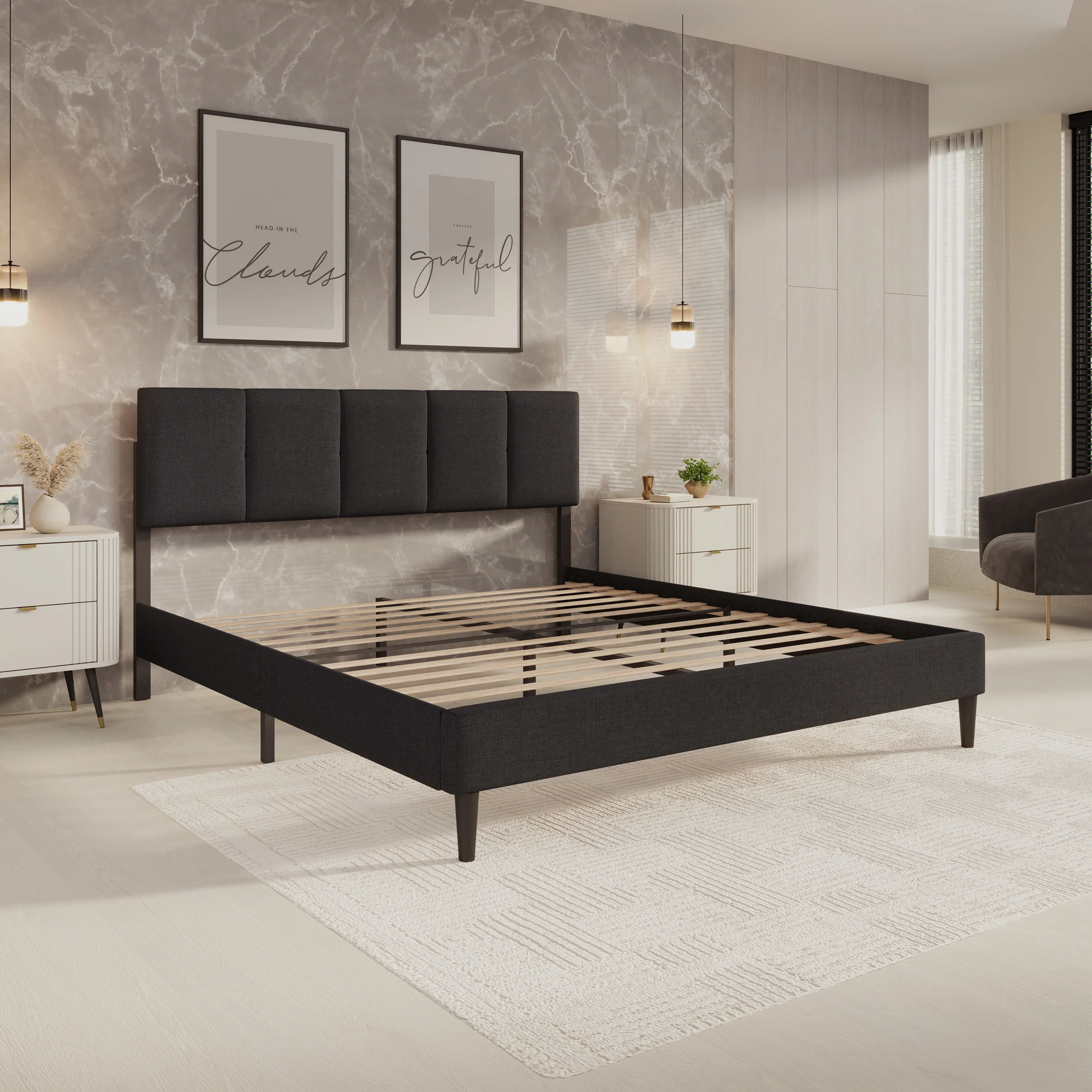 Varell - Tweepersoonsbed - Stof zwart - 180x200 cm - Image 3