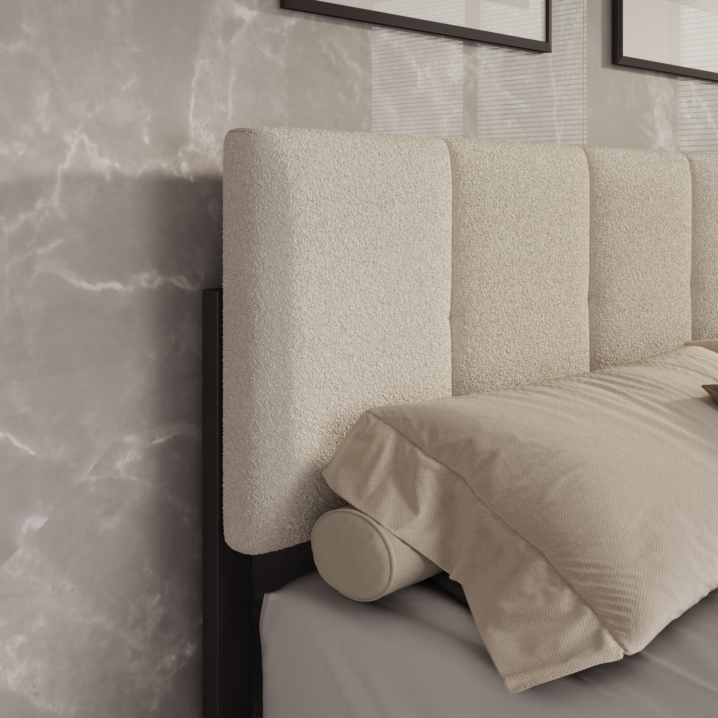 Varell - Tweepersoonsbed - Teddystof beige - 160x200 cm - Image 4