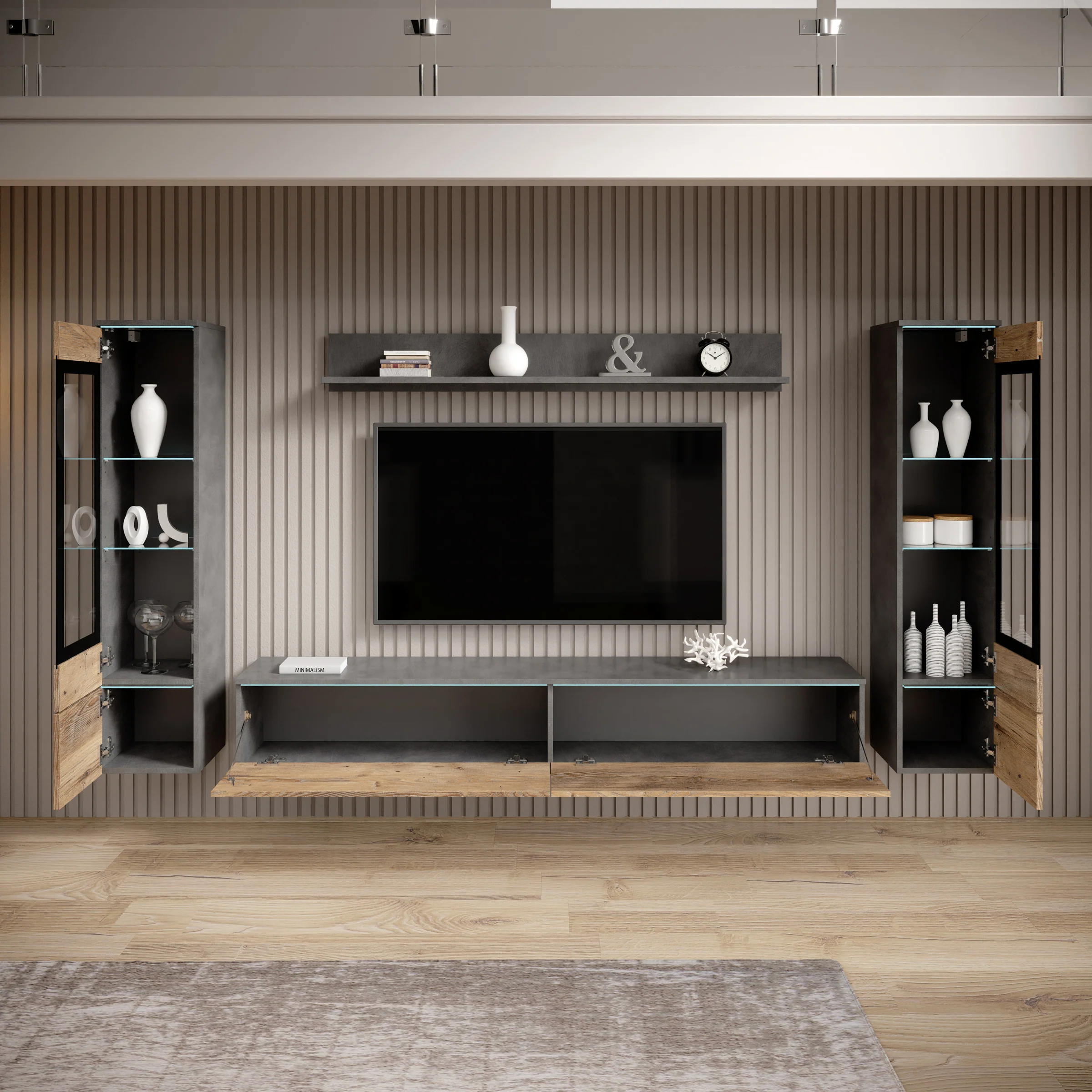Variety - Wandmeubel - Eiken/Grijs - 180x33x132 cm - Image 2