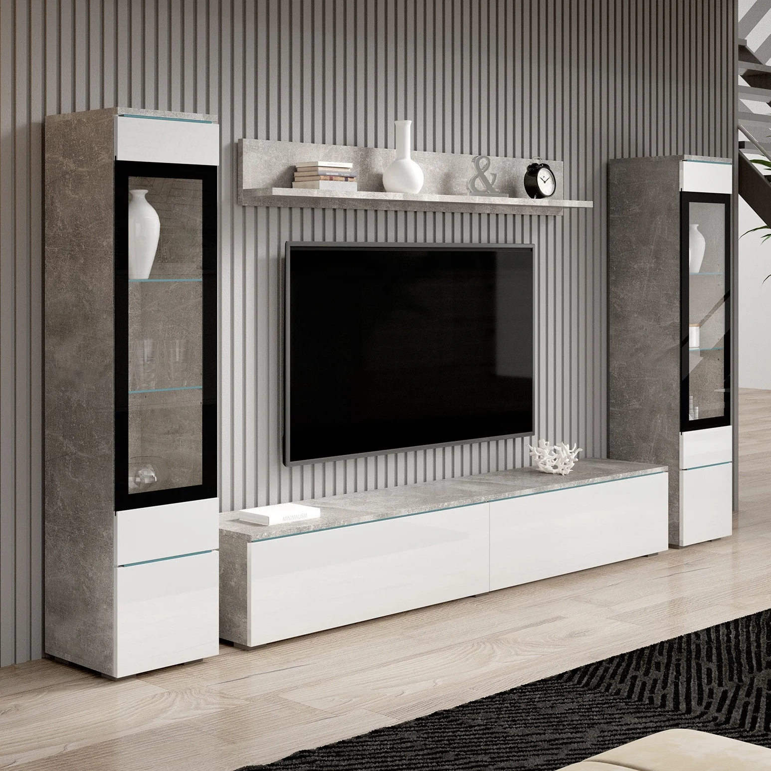 Variety - Wandmeubel - Wit/betonlook - 180x33x132 cm - Image 3