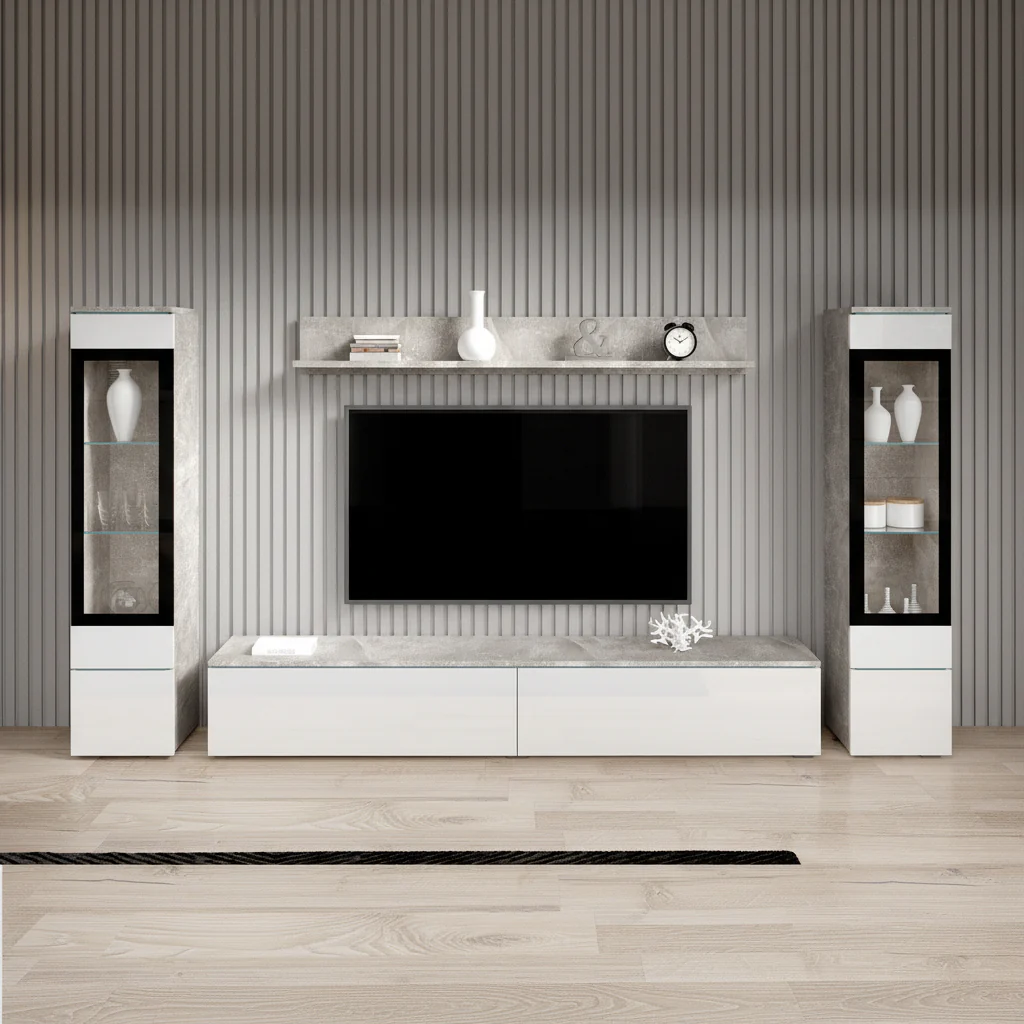 Variety - Wandmeubel - Wit/betonlook - 180x33x132 cm - Image 4