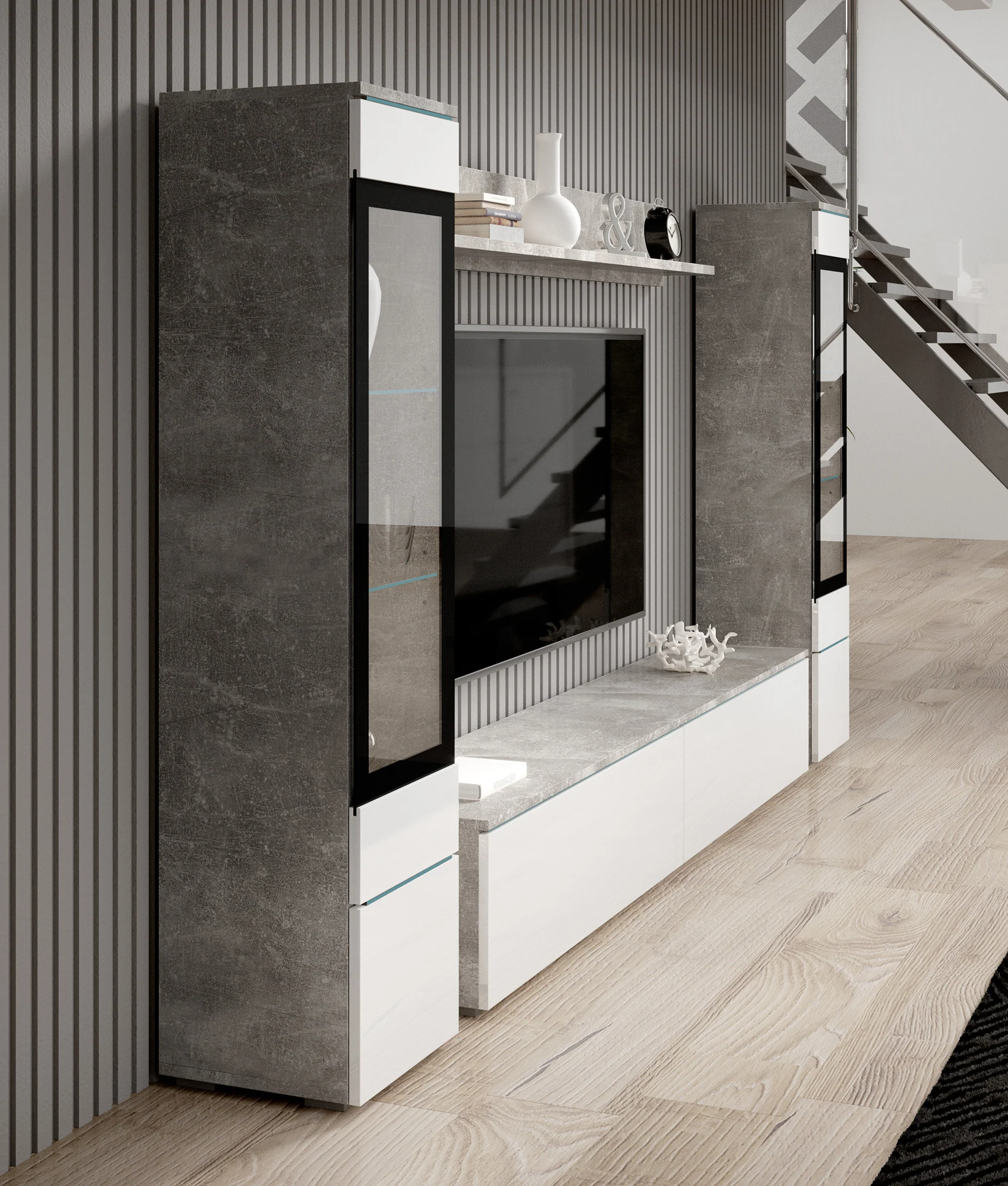Variety - Wandmeubel - Wit/betonlook - 180x33x132 cm - Image 5