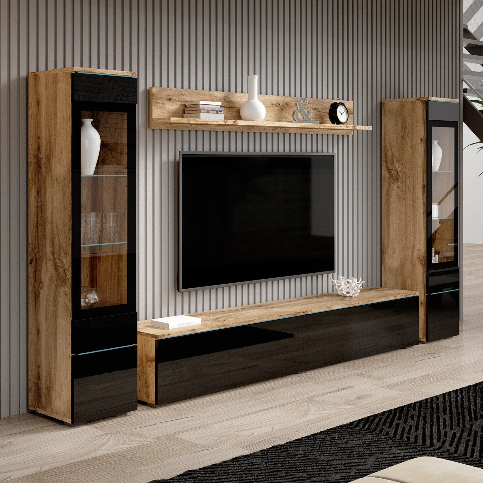 Variety - Wandmeubel - Zwart/eiken - 180x33x132 cm - Image 3