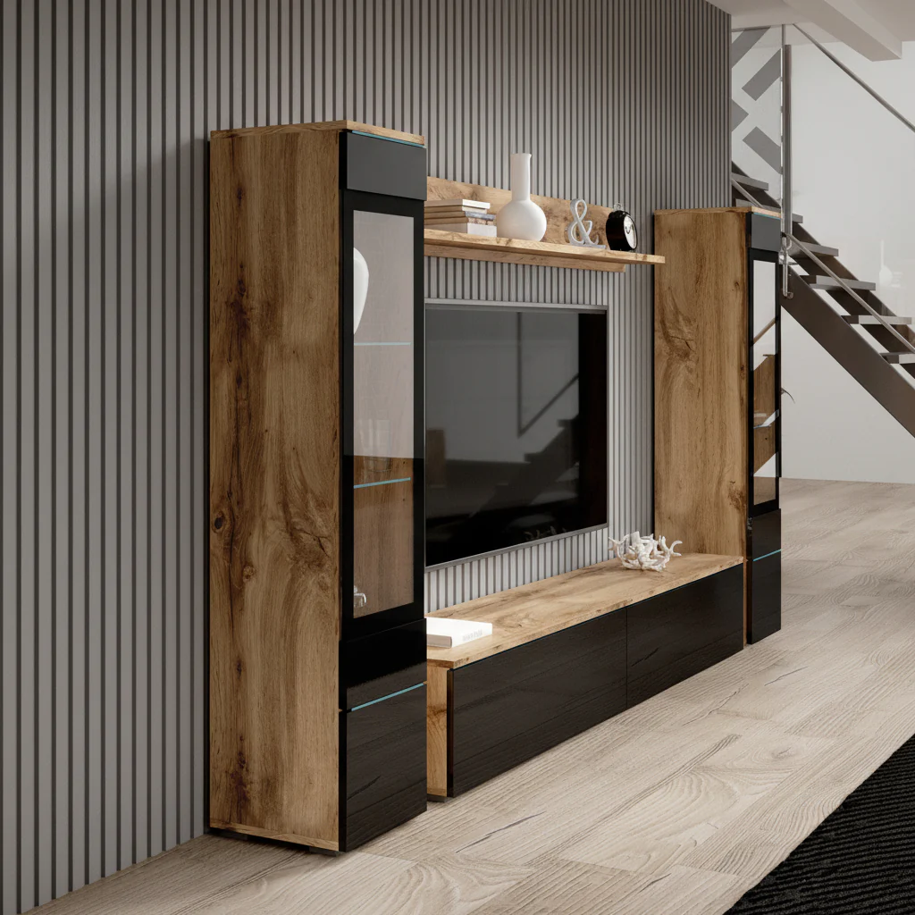 Variety - Wandmeubel - Zwart/eiken - 180x33x132 cm - Image 5