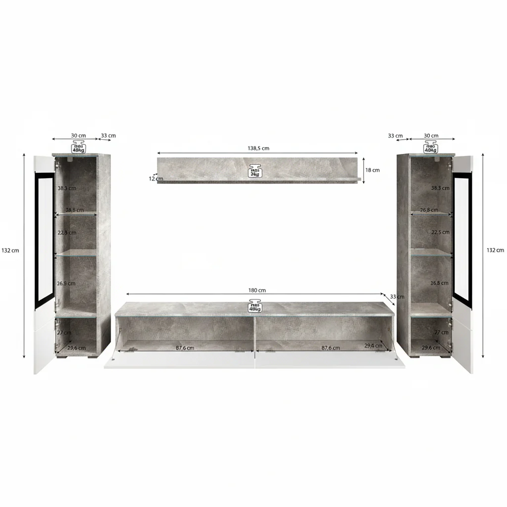 Variety - Wandmeubel - Zwart/eiken - 180x33x132 cm - Image 6