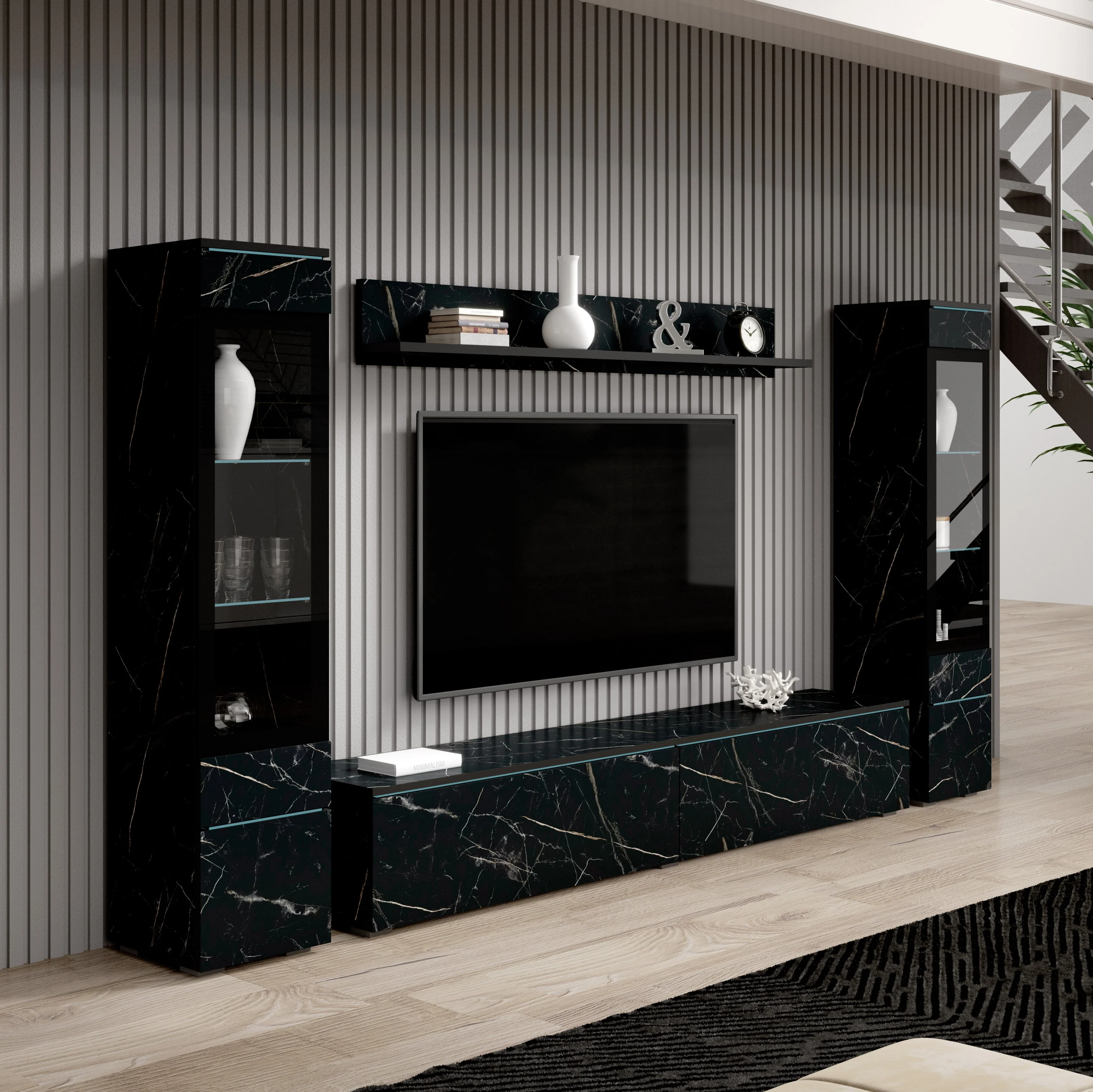 Variety - Wandmeubel - Zwart/marmerlook - 180x33x132 cm - Image 3