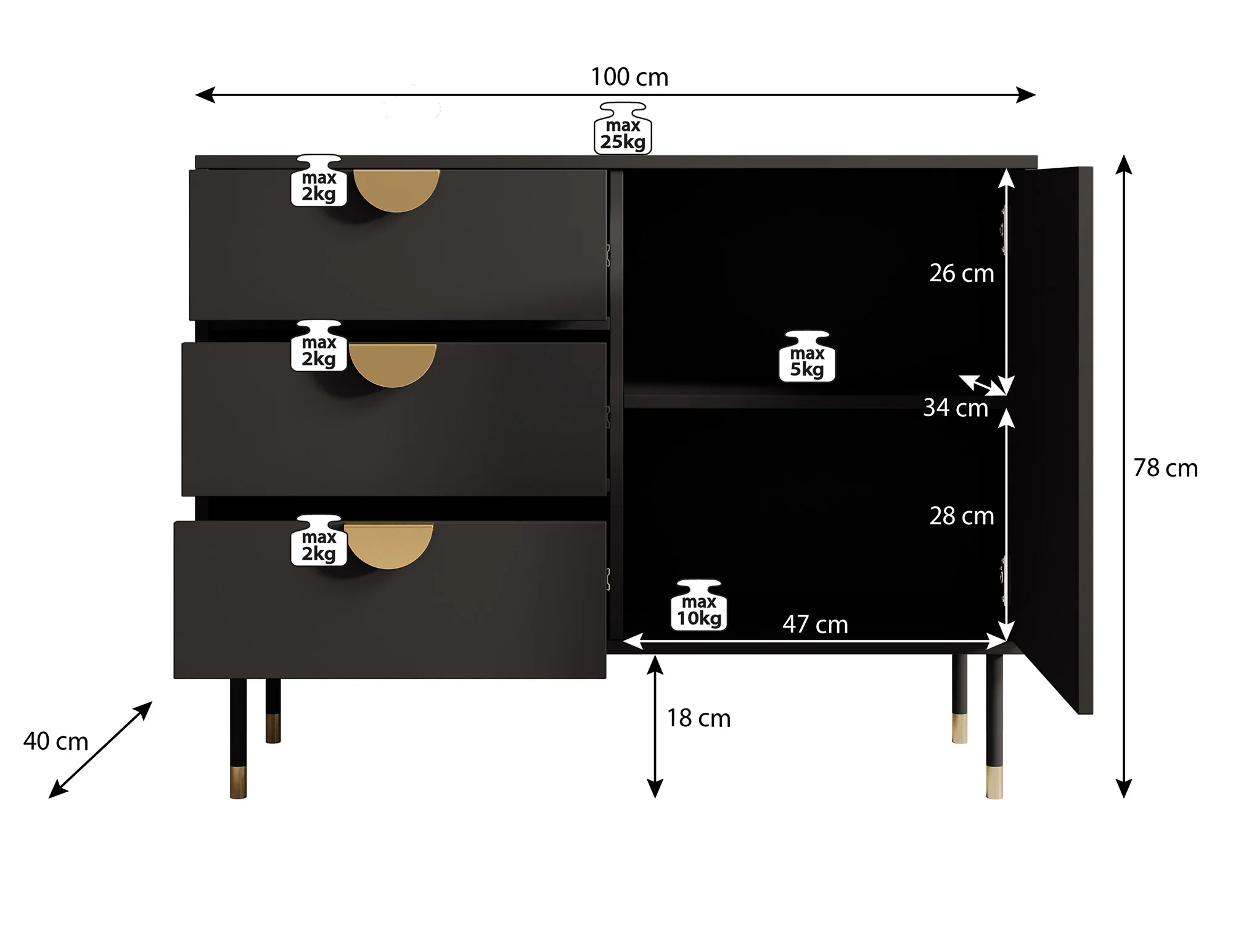 Veerle - Dressoir - Zwart - 100x40x78 cm - Image 5