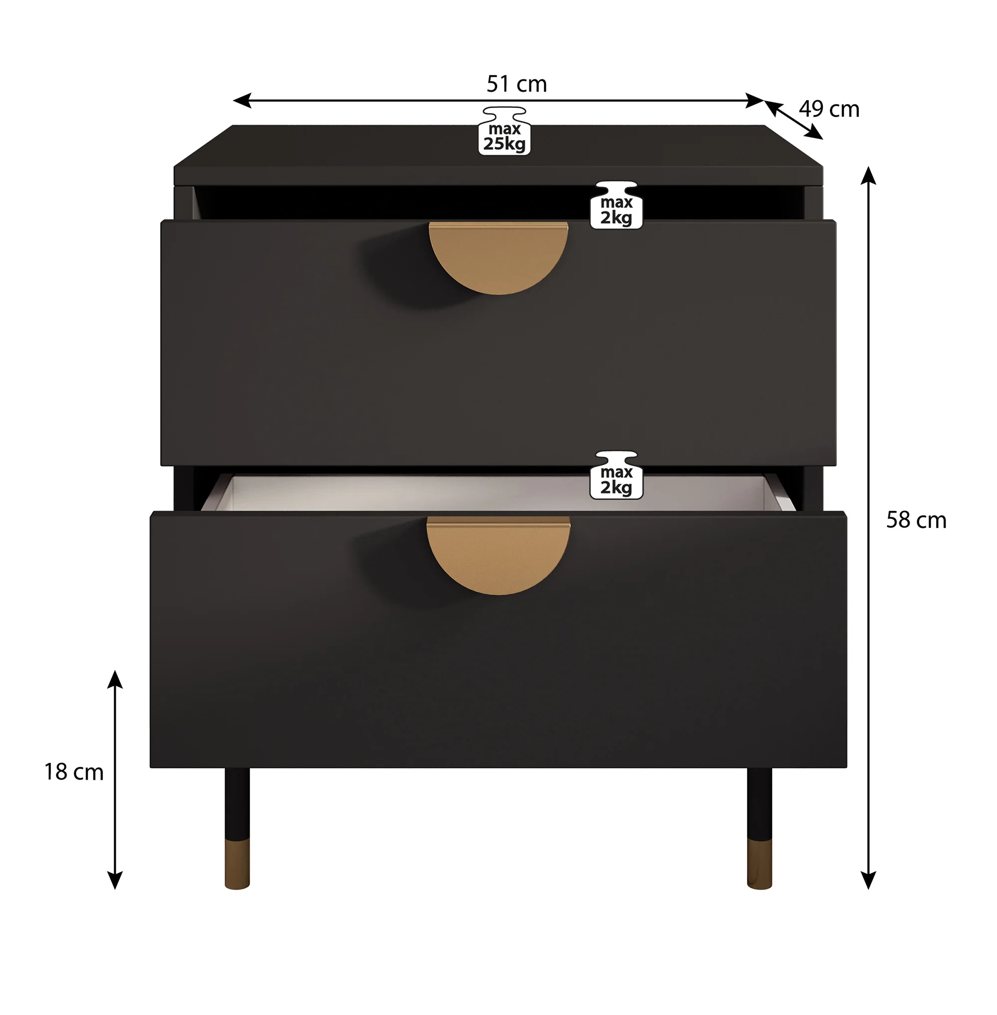 Veerle - Nachtkastje - Zwart - 51x49x58 cm - Image 4