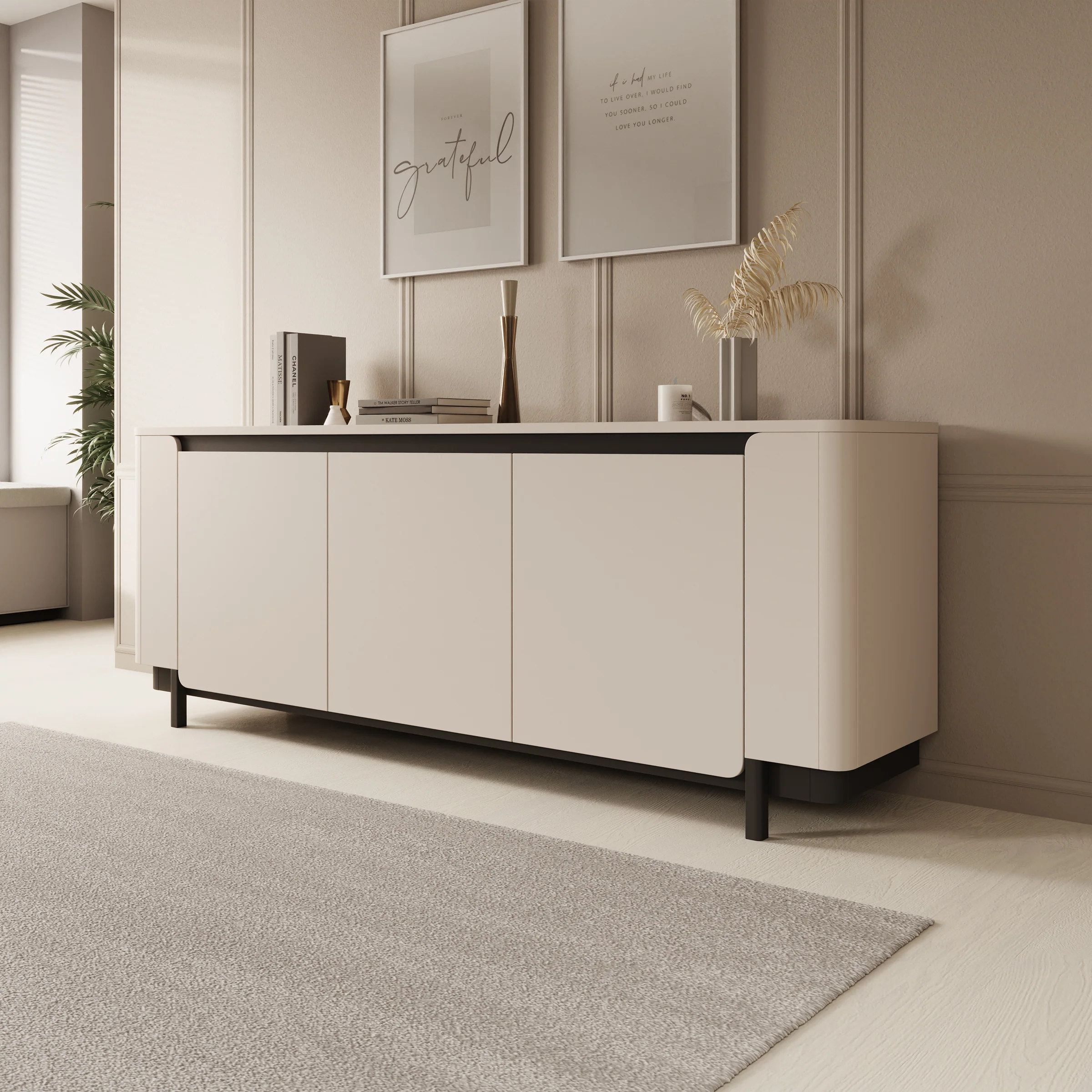 Vexon - Dressoir - Beige/Zwart - 205x45x78 cm