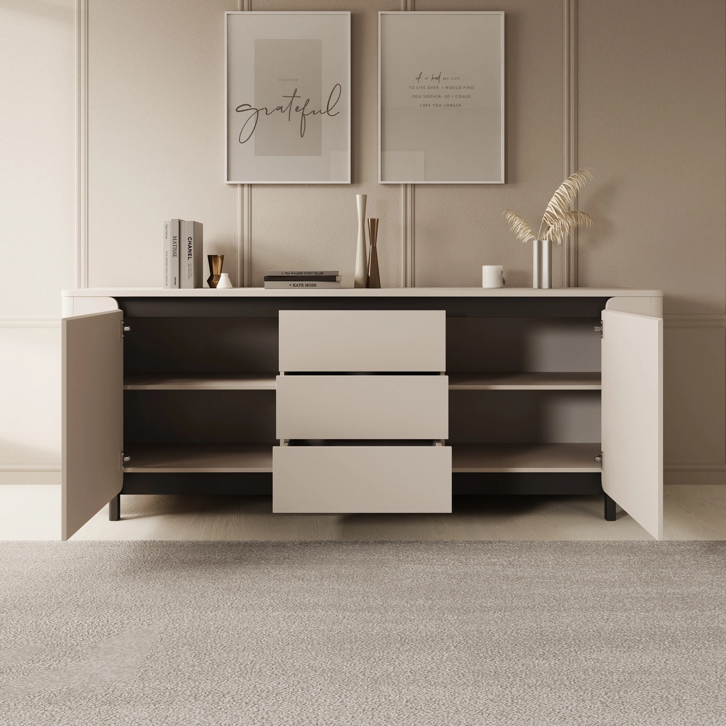Vexon - Dressoir met lades  - Beige/Zwart - 205x45x78 cm - Image 2