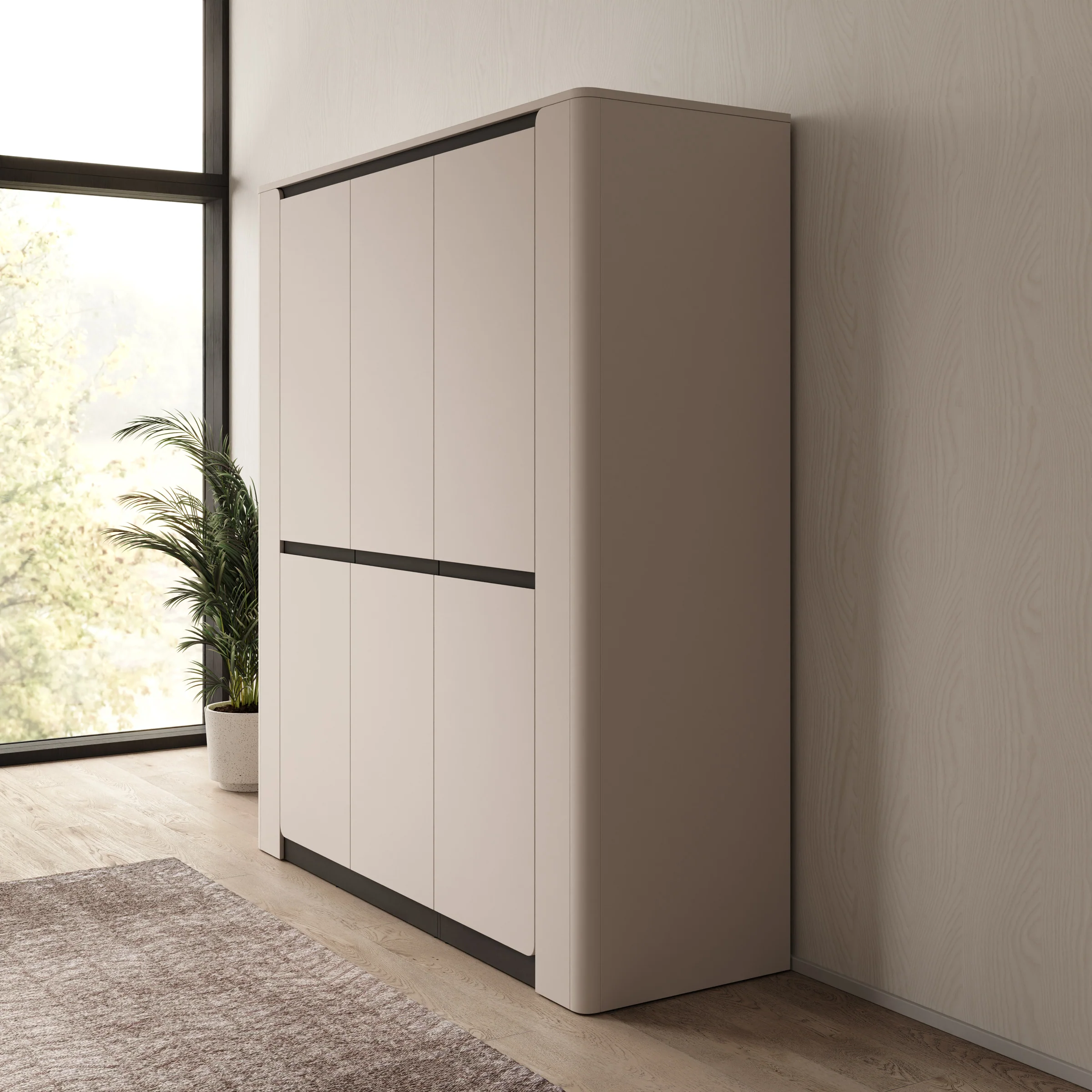 Vexon - Kledingkast met 3 deuren - Beige/Zwart - 190x63x214 cm - Image 4