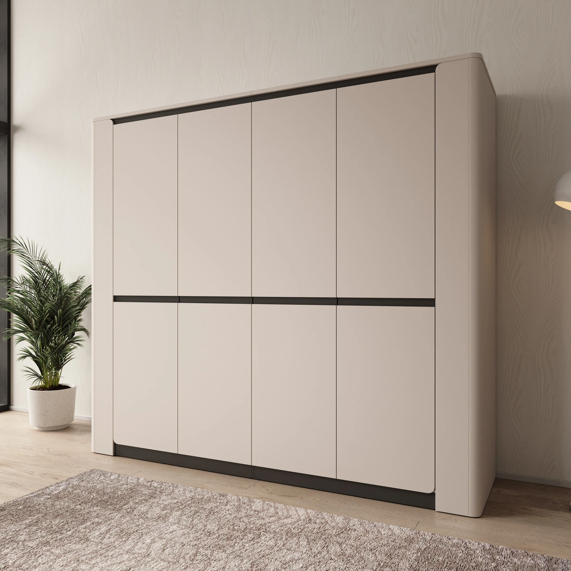 Vexon - Kledingkast met 4 deuren - Beige/Zwart - 240x63x214
