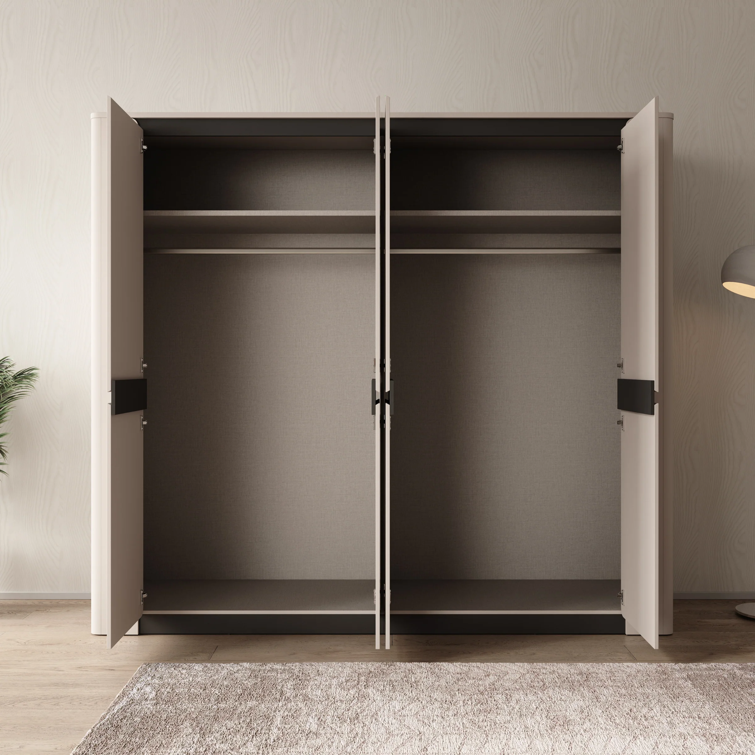 Vexon - Kledingkast met 4 deuren - Beige/Zwart - 240x63x214 - Image 2