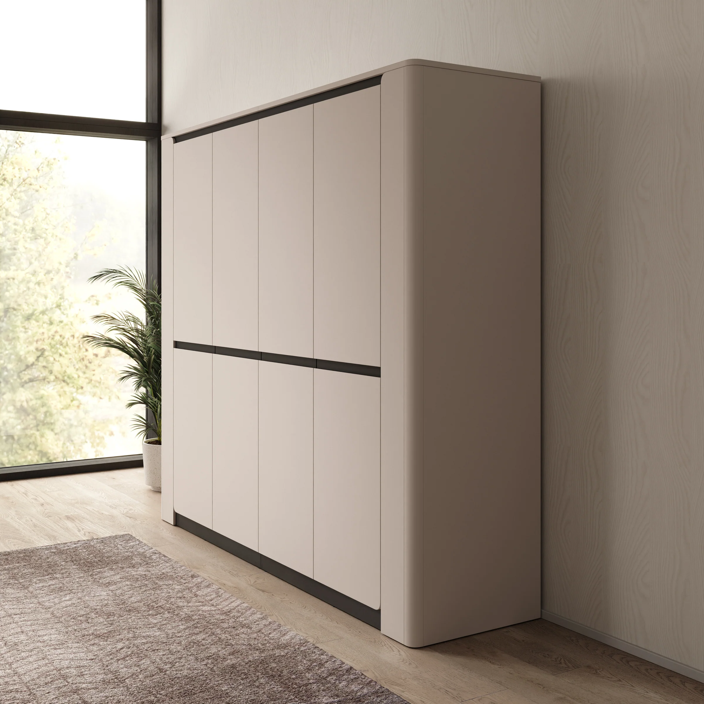 Vexon - Kledingkast met 4 deuren - Beige/Zwart - 240x63x214 - Image 4