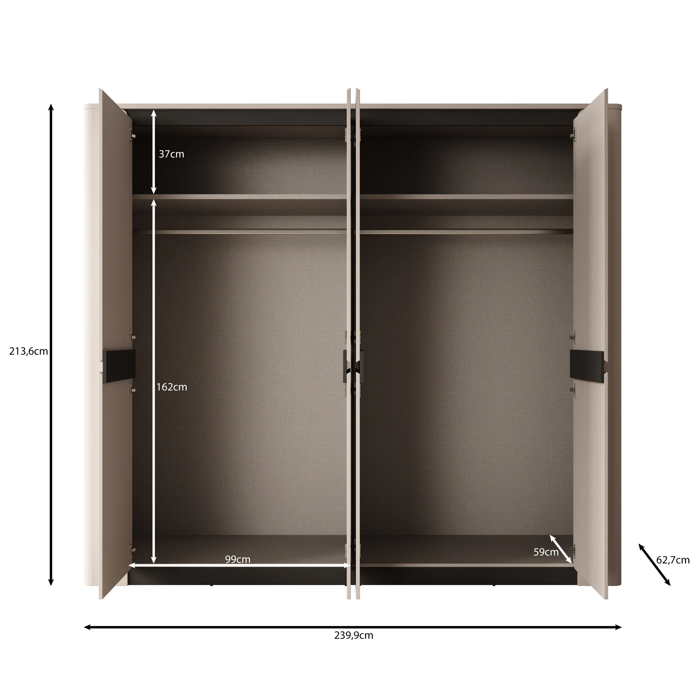 Vexon - Kledingkast met 4 deuren - Beige/Zwart - 240x63x214 - Image 5