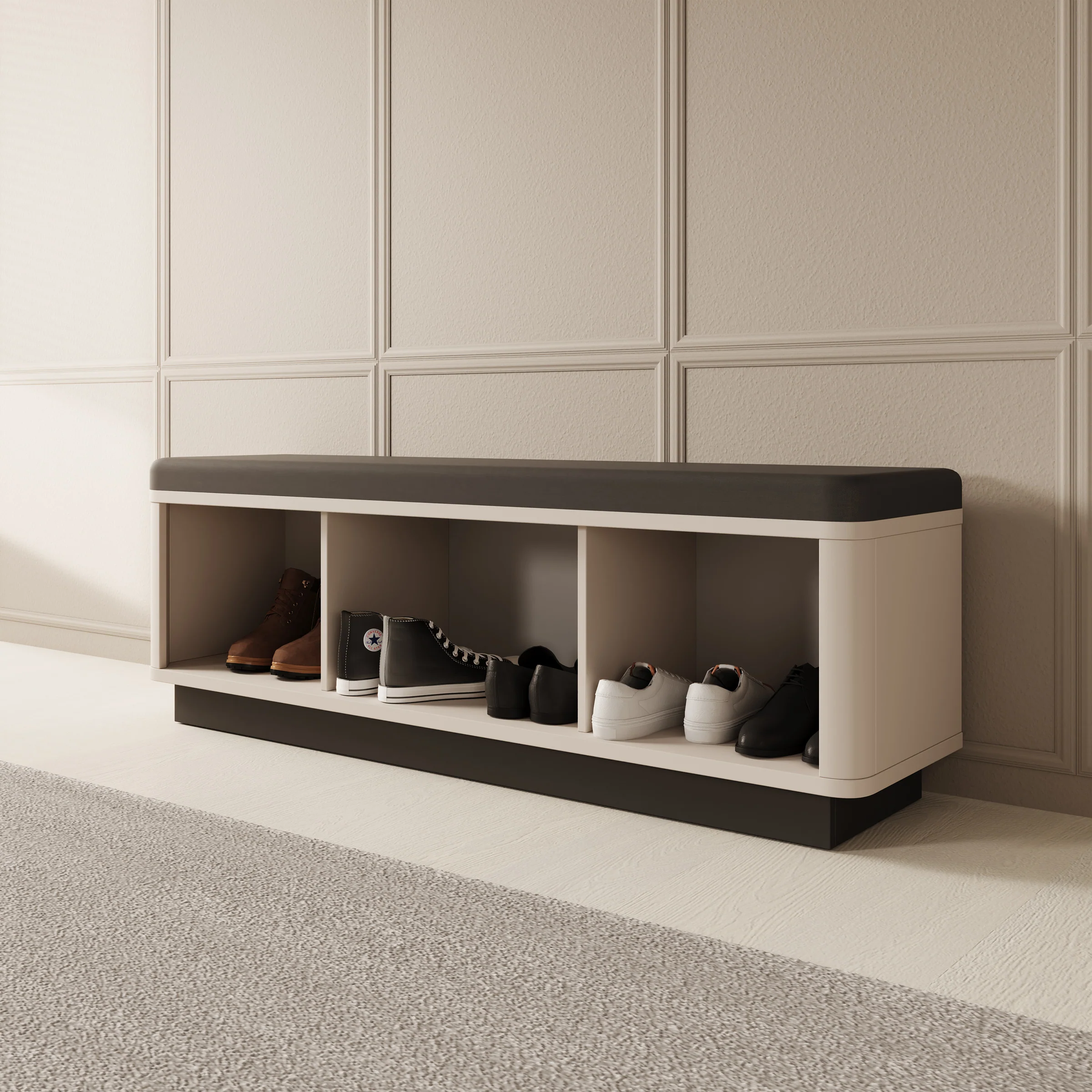 Vexon - Schoenenkast 3 vakken - Beige/Zwart - 136x35x47 cm