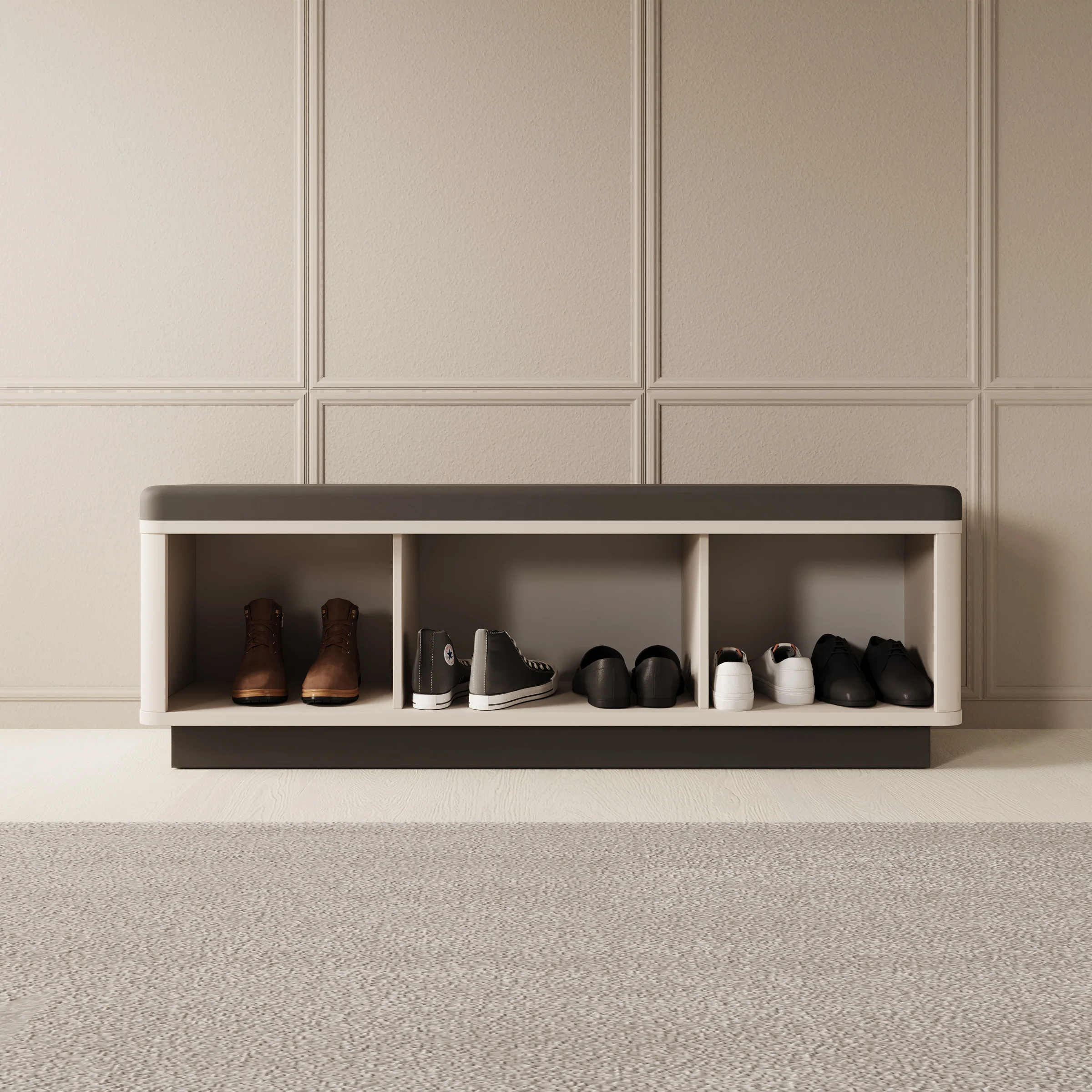 Vexon - Schoenenkast 3 vakken - Beige/Zwart - 136x35x47 cm - Image 2