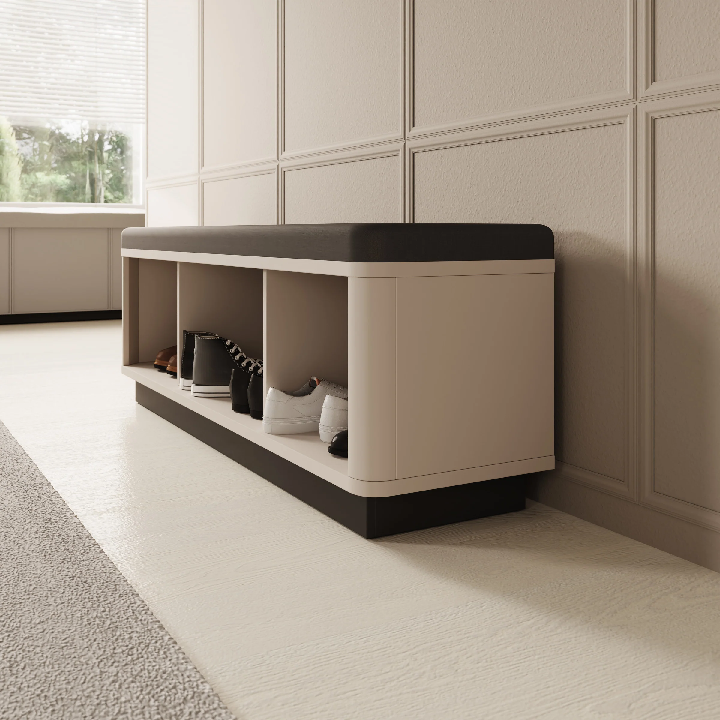 Vexon - Schoenenkast 3 vakken - Beige/Zwart - 136x35x47 cm - Image 3