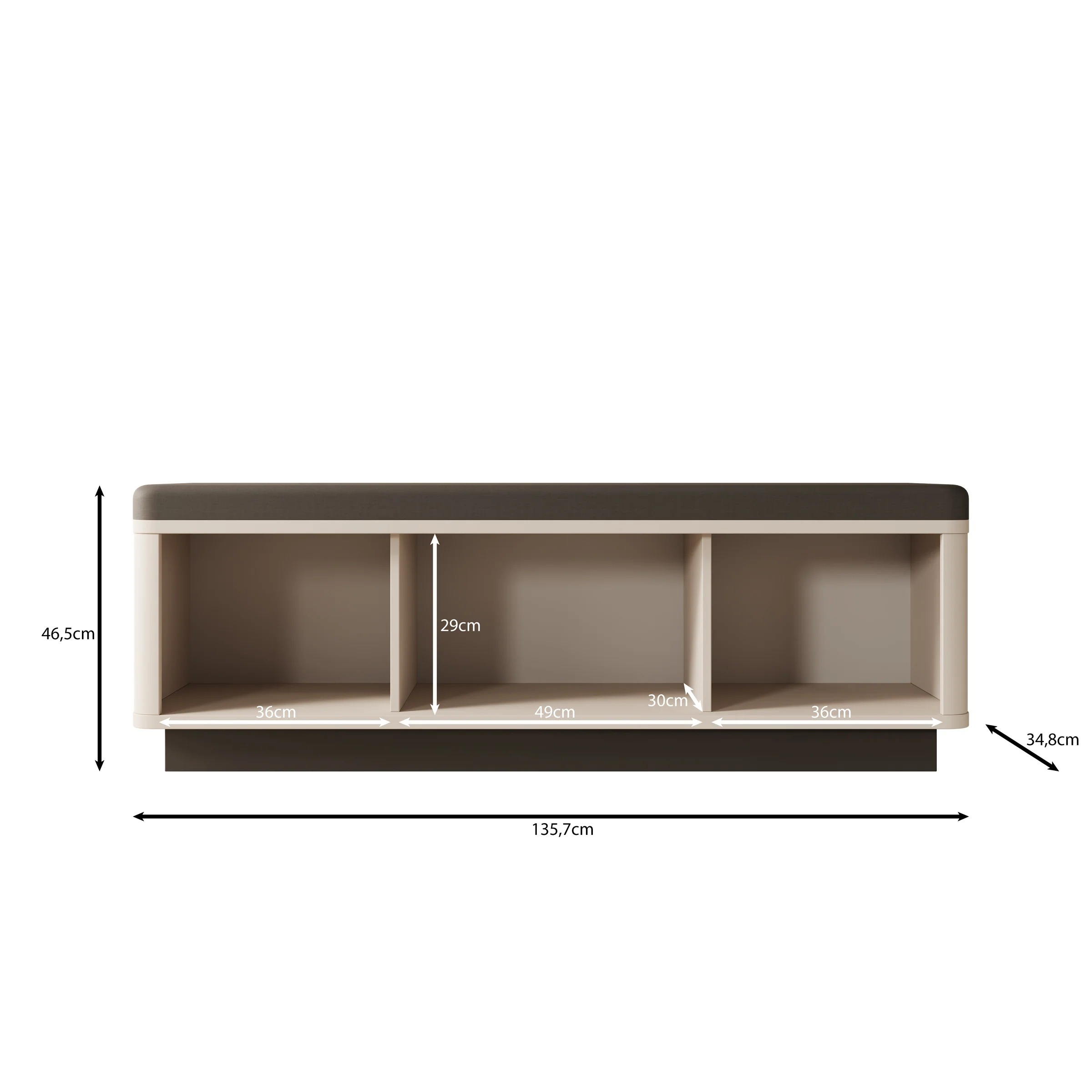 Vexon - Schoenenkast 3 vakken - Beige/Zwart - 136x35x47 cm - Image 5