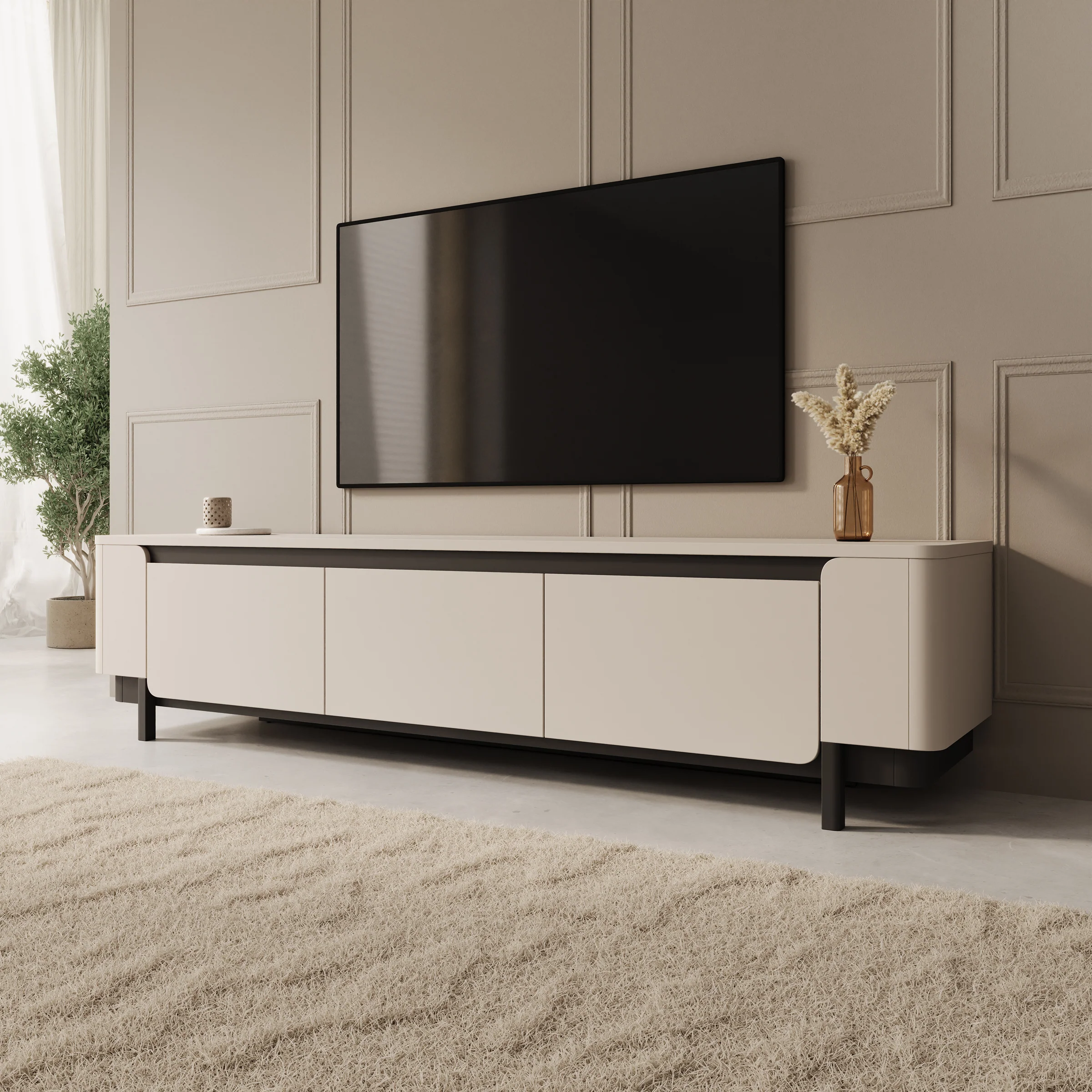Vexon - TV-Meubel - Beige/Zwart - 205x45x49 cm