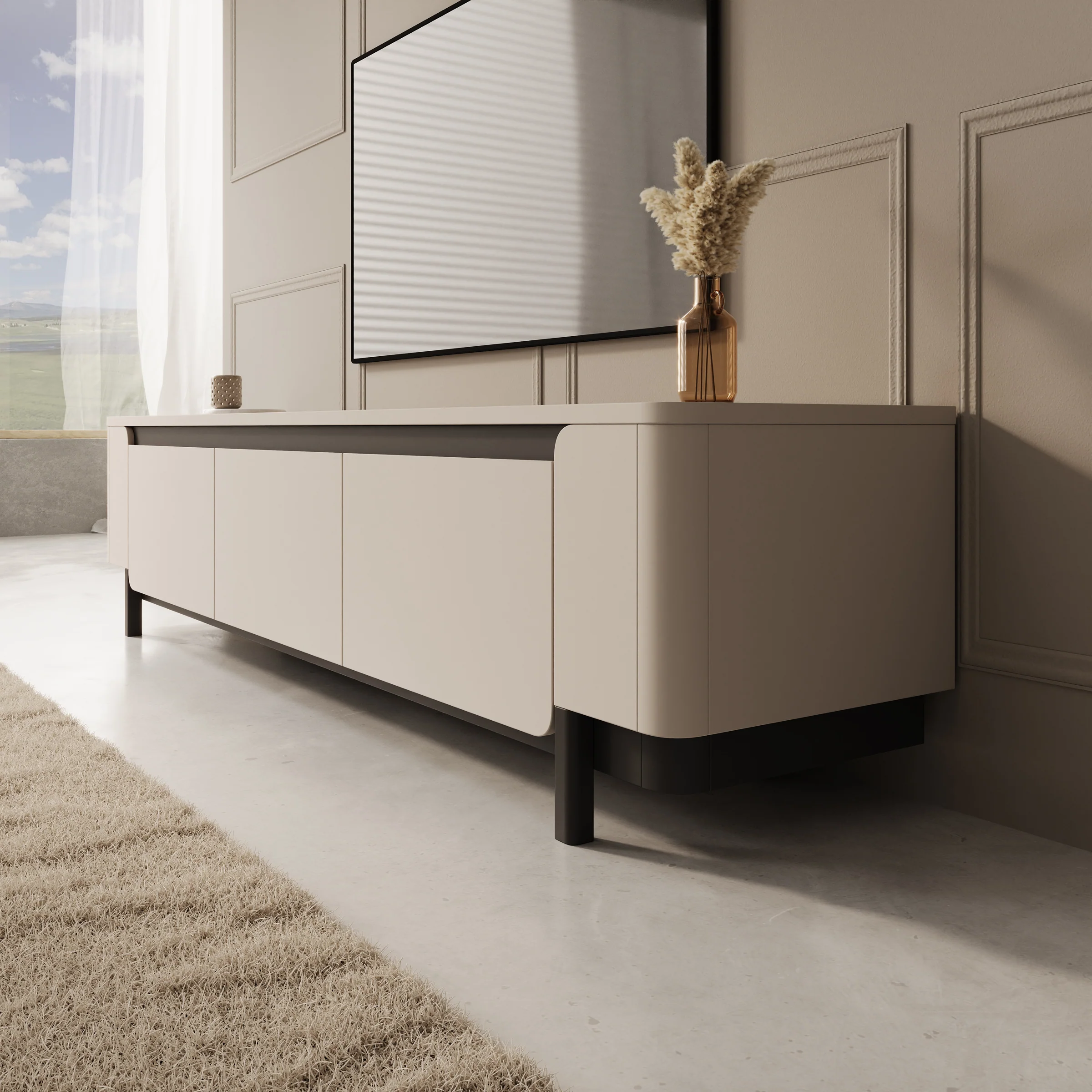 Vexon - TV-Meubel - Beige/Zwart - 205x45x49 cm - Image 4