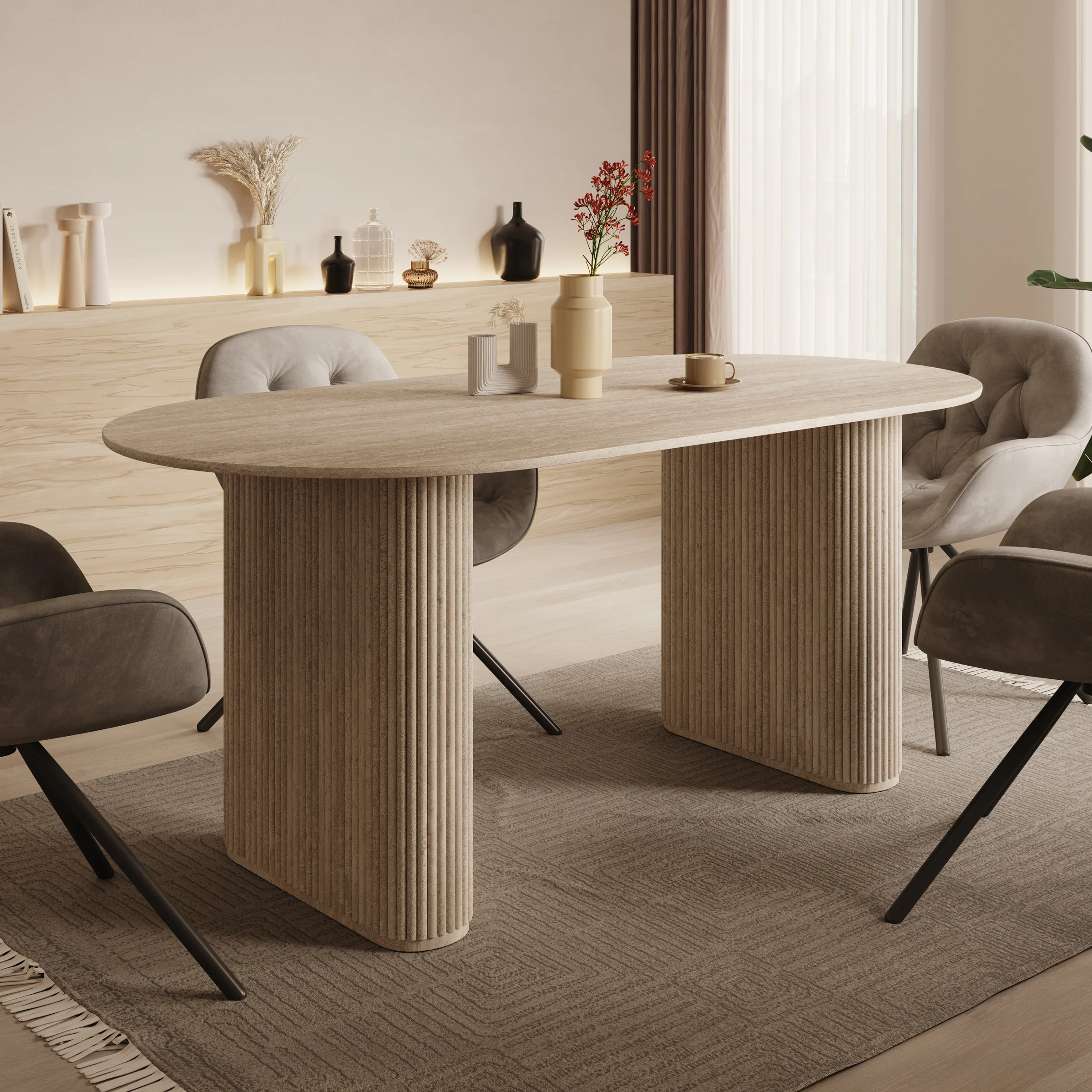 Viento - Eetkamertafel - Travertin - 180x90x76 cm