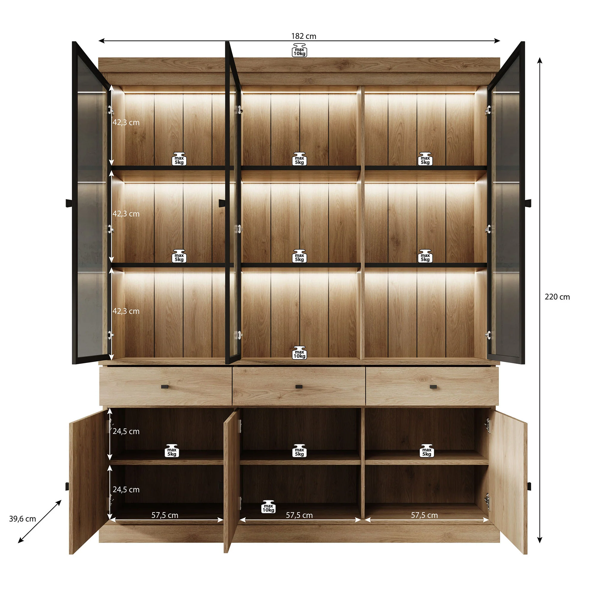 Vince 2 - Buffetkast - Zwart - 182x40x220 cm - Image 5