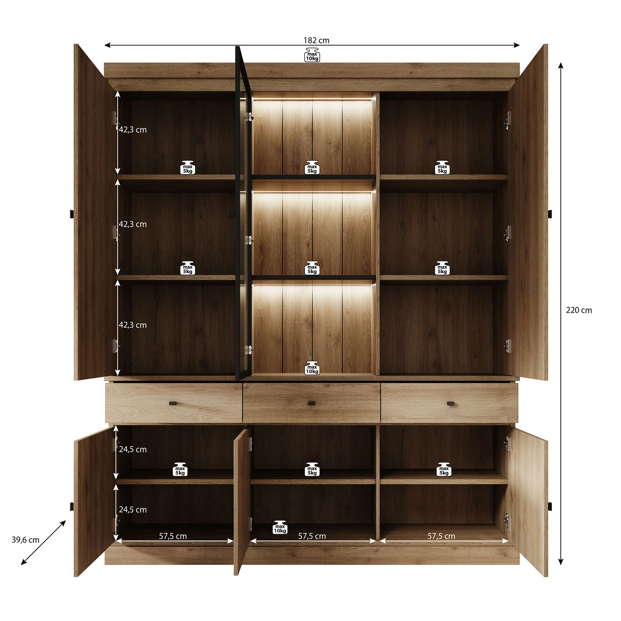 Vince 3 - Buffetkast - Zwart - 182x40x220 cm - Image 5