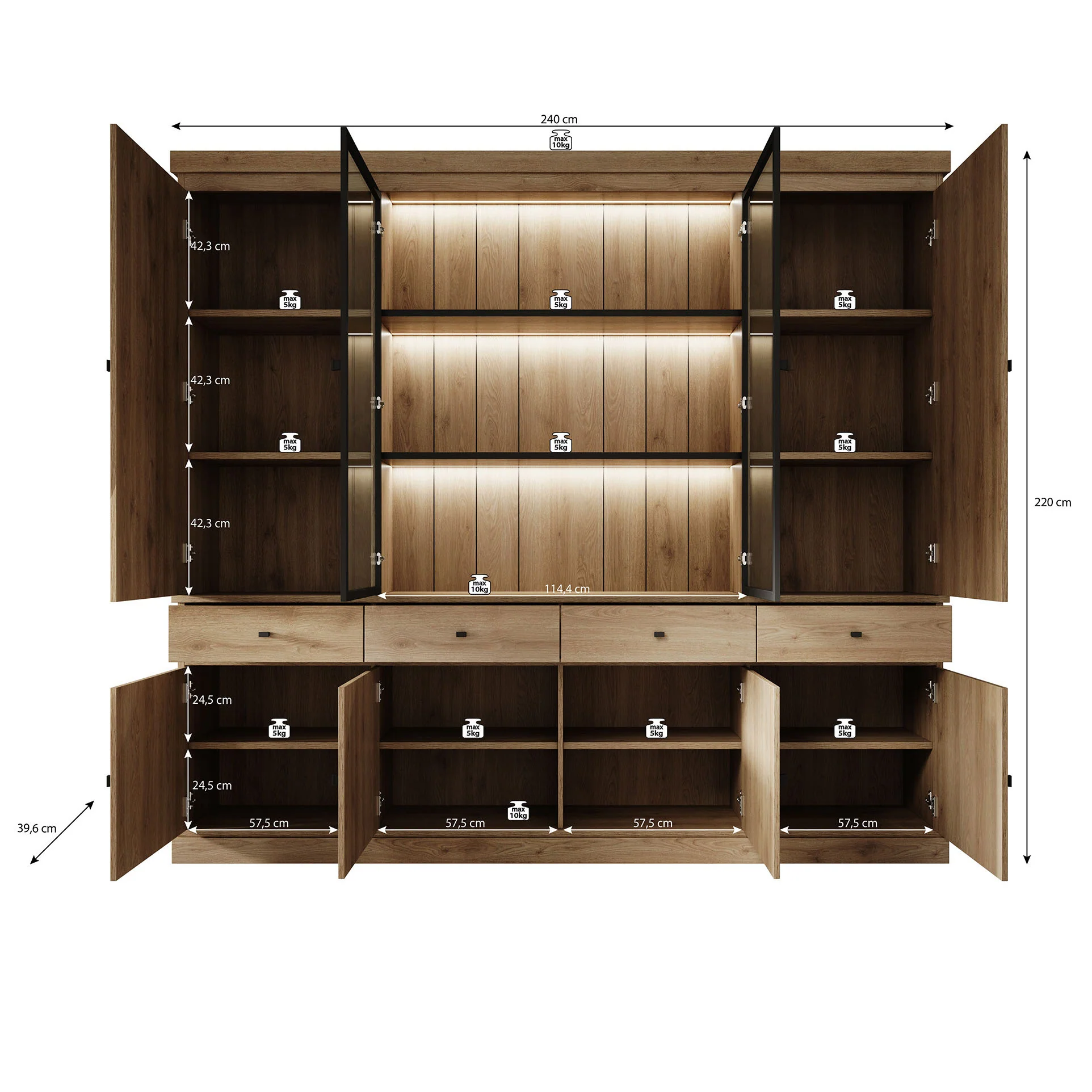 Vince 4 - Buffetkast - Eiken - 240x40x220 cm - Image 5