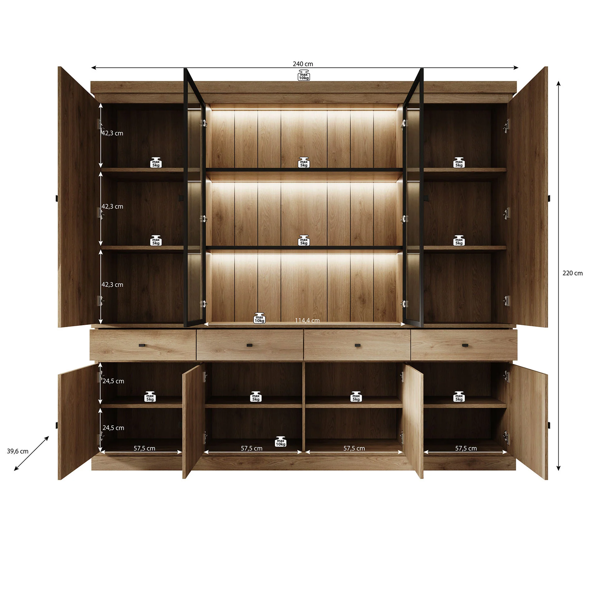 Vince 4 - Buffetkast - Zwart - 240x40x220 cm - Image 6