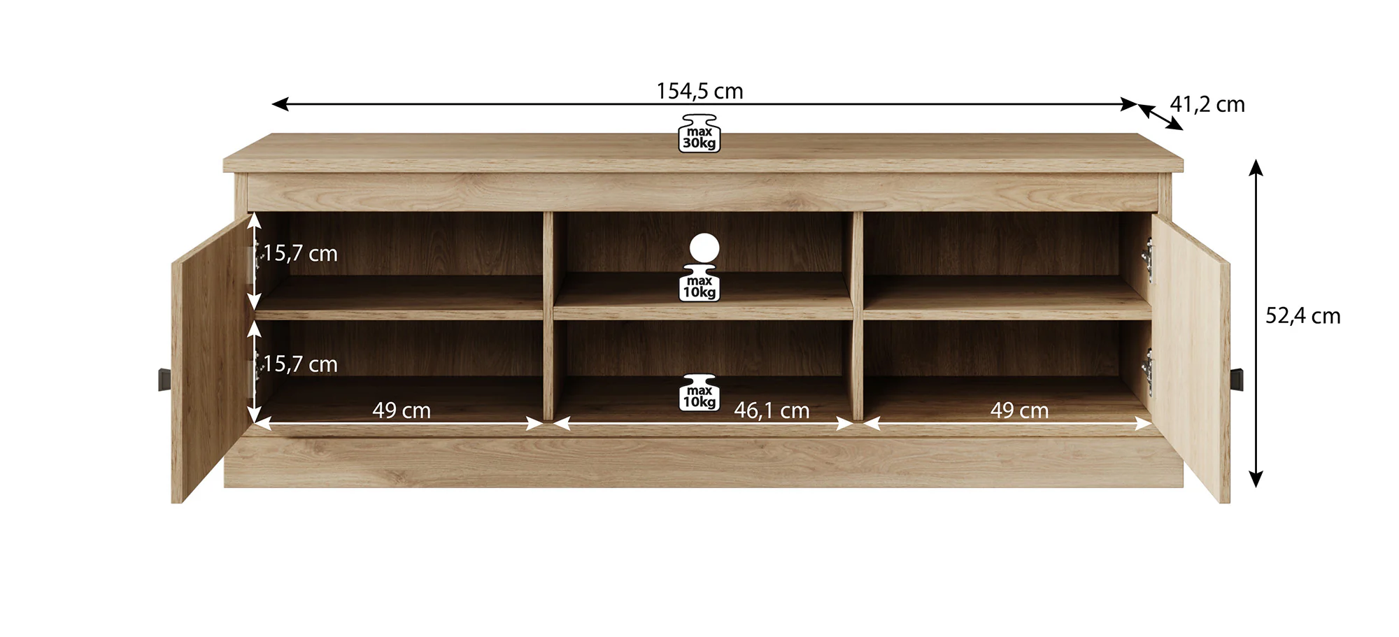 Vince - TV-Meubel met 2 deuren - Eiken  - 155 cm - Image 5