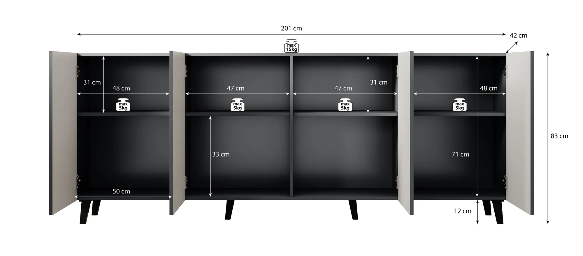Vintar - Dressoir - Antraciet - 201x42x83 cm - Image 5