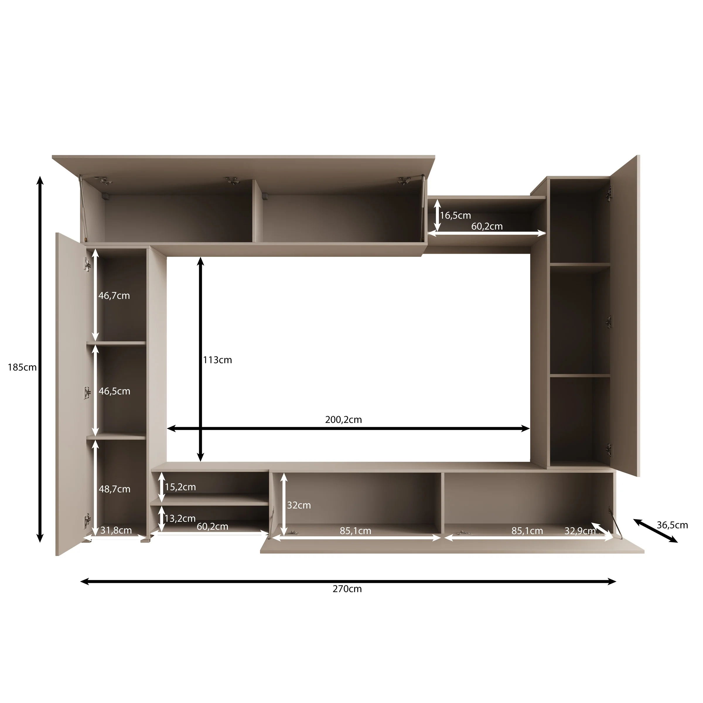 Virevano - Wandmeubel - Beige - 270x37x185 cm - Image 6