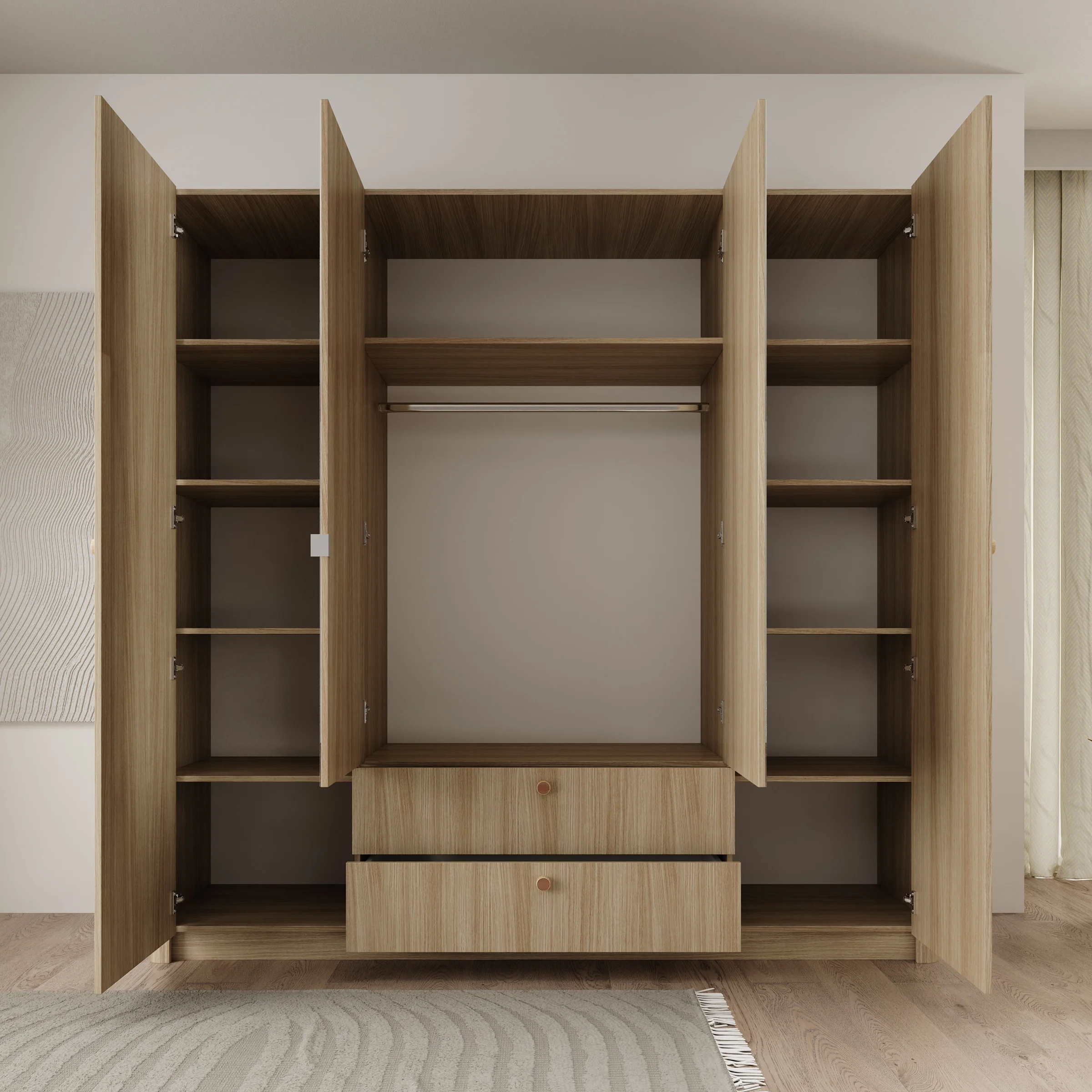 Voorne - Kledingkast met 4 deuren - Eiken - 213x55x208 cm - Image 2