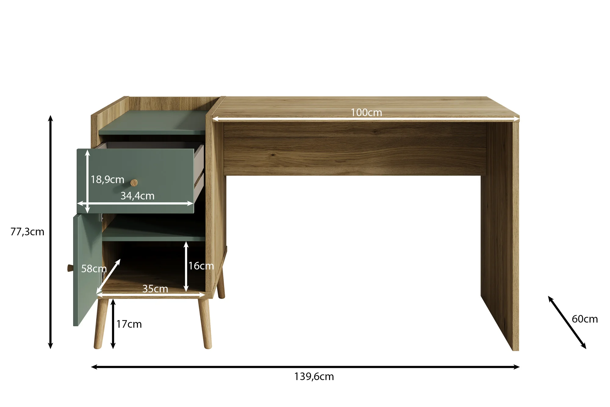 Wally - Bureau - Groen - 140x60 cm - Image 5